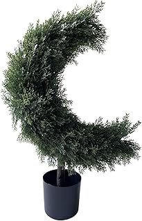 Artificial Crescent Moon Topiary Tree Ramadan Eid Mubarak Decoration Potted Faux Green Plant for Islamic Festival Indoor H...