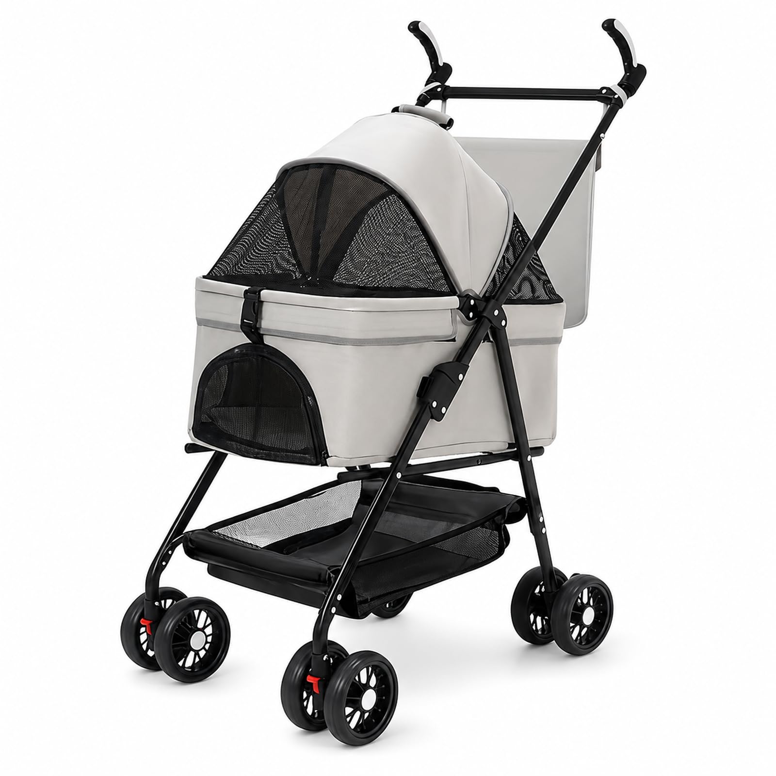 Passeggino pieghevole per animali domestici, fino a 20 kg, passeggino per cani con cestino per il trasporto rimovibile, passeggino pieghevole per gatti fino a 44 lbs(nero)