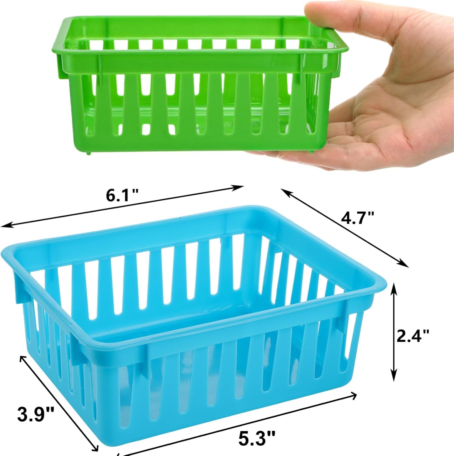 DEAYOU 24 Pack Classroom Storage Baskets, Small Plastic Baskets for Organizing, Colorful Storage Trays, Crayon Pencil Containers Organizer Bins for Desk, Drawer, Home, Office, 6.1"L x 4.7"W x 2.4"H