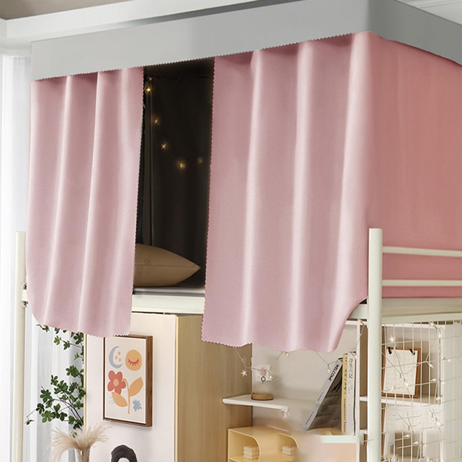 LVYUDS Bunk Bed Curtains for Teenagers Students Loft Bed Curtains Blackout Privacy Protection Bunk Bed Tent Breathable Dust-Proof(Curtain*3+shelf,1.2M_PINK)