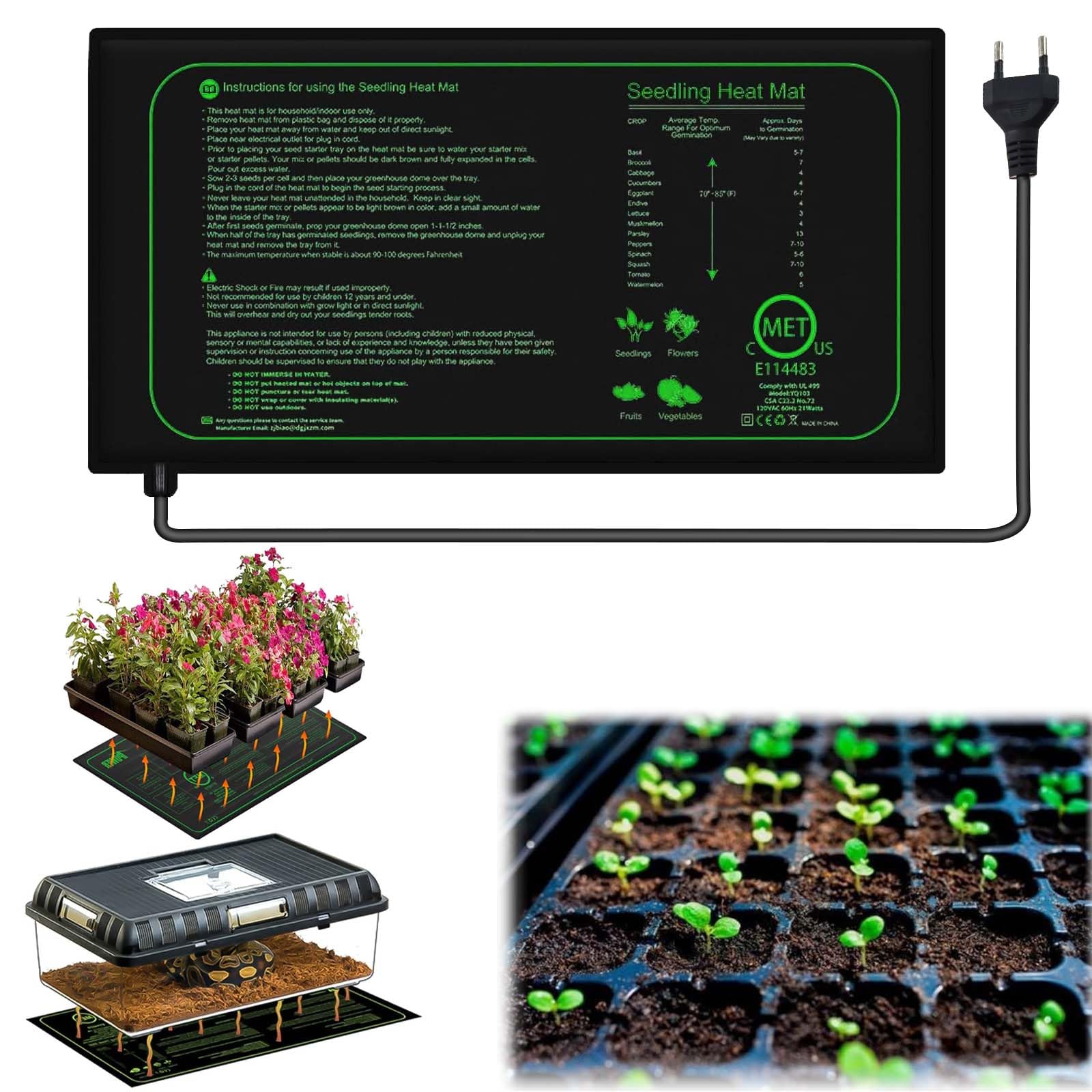 Tappetino Riscaldante Per Piante 10x20,75 Pollici – 21W, Termostato Regolabile, Impermeabile, Per Germinazione E Serre
