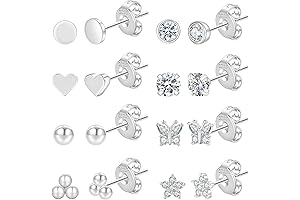 8 Pairs Tiny Stud Earrings Sterling Silver, 14K Gold Plated Stud Earrings for Women