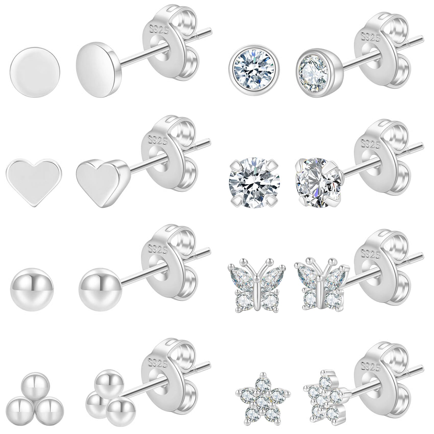 PRETOLE8 Pairs Sterling Silver Stud Earrings for Women,14K Gold Plated Stud Earrings Set for Women Hypoallergenic Stud Earrings Cubic Zirconia Stud Earrings Small Stud Earrings for Women