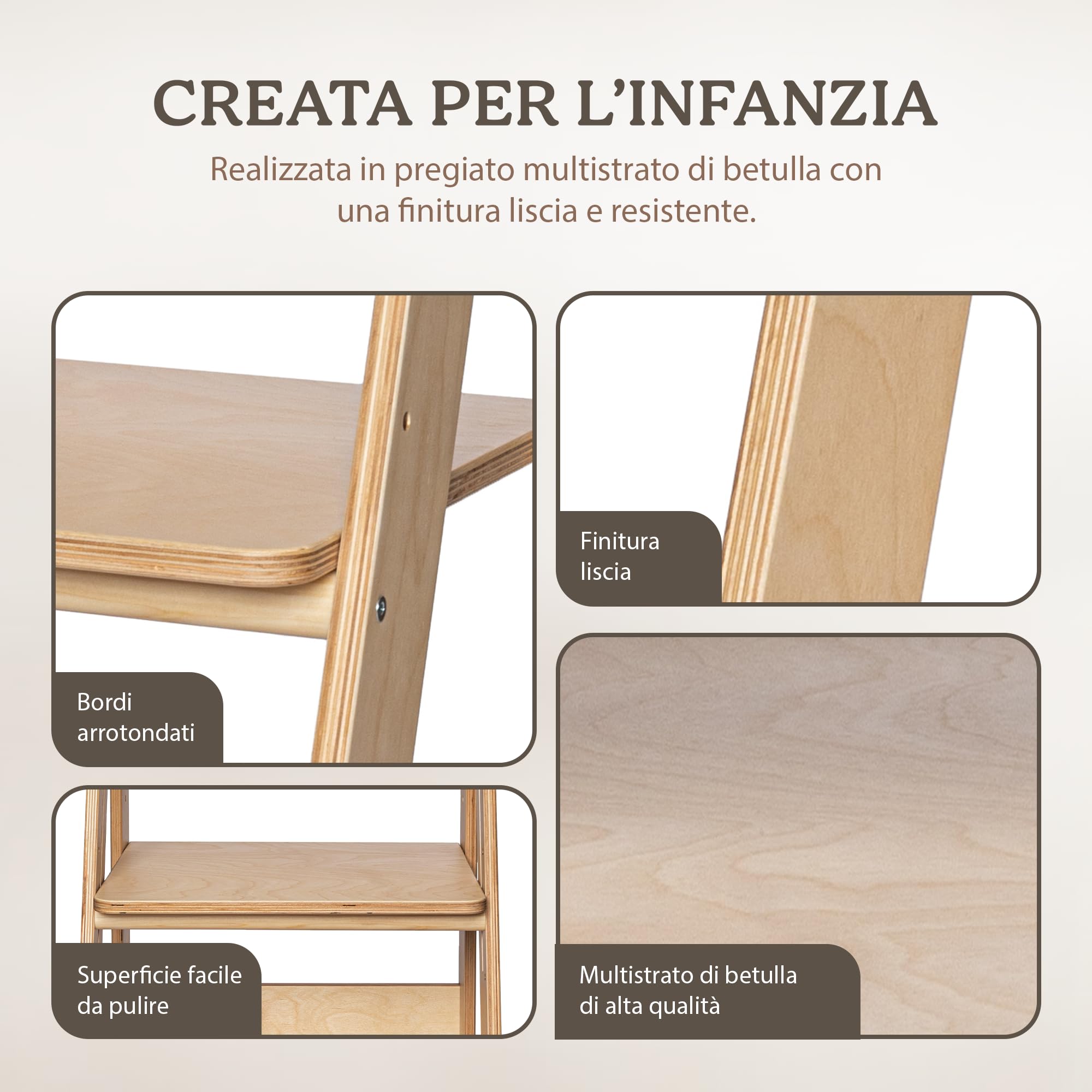 TOYBOX Torre Montessoriana Pieghevole, Learning Tower, Legno Naturale