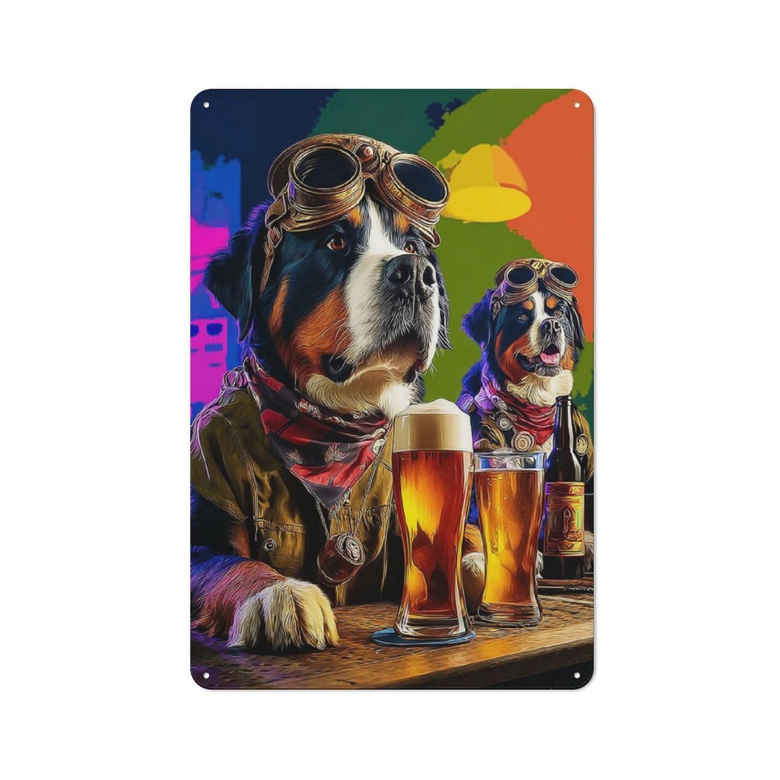 Junmoney Steampunk Dogs Enjoying Craft Beers Tin Sign 30X20cm With For Café Or Home Bar, Rustic Decor, For Café-Style Decor Fans