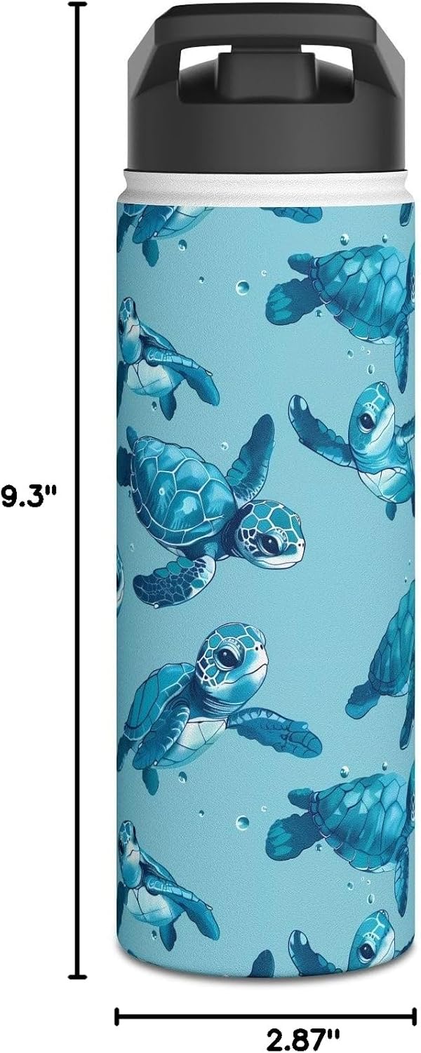 WILLBRITE Stainless Steel Water Bottle, 18oz, Cute Baby Sea Turtles - Double Wall Insulation Keeps Drinks Hot or Cold