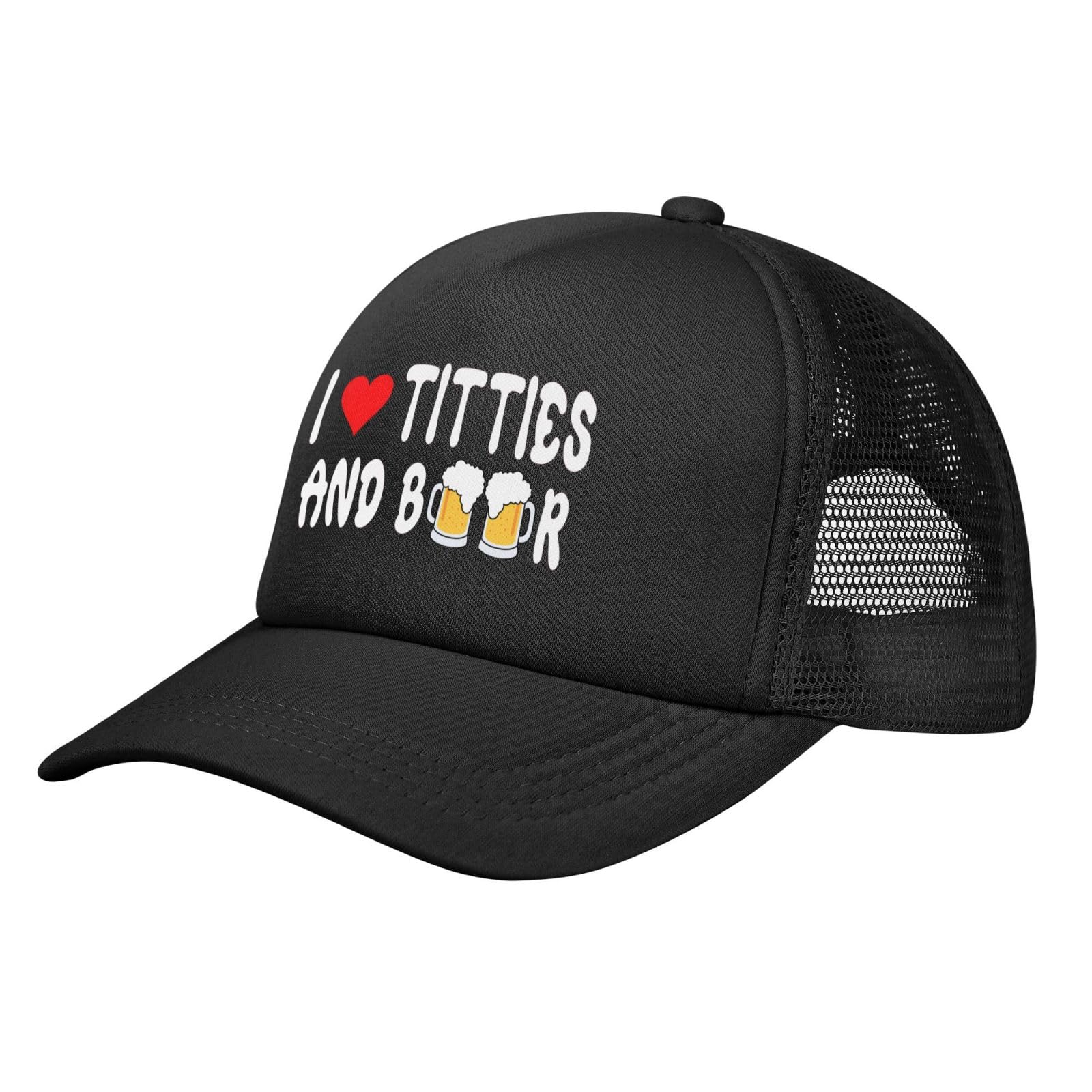Gqwjksz Unisex Black I Heart Titties And Beer Trucker Hat Mesh Baseball Cap Adjustable Dad Hat