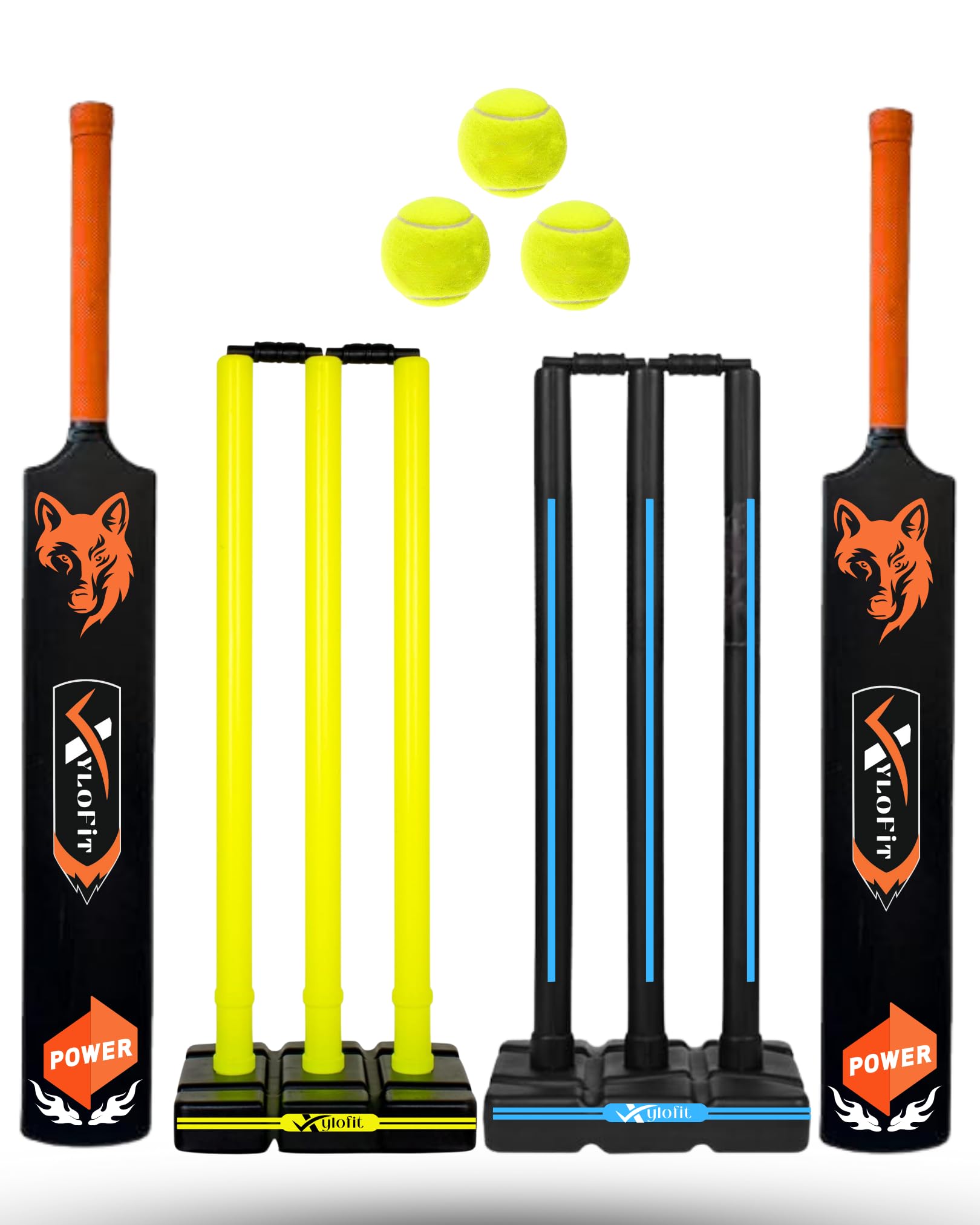 Combo | Heavy Grade Strong Plastic Cricket Bats with Wicket Sets for Boys/Girls & 3 Tennis Ball | Size 8 | Black Bat | Cricket Stumps | Black/FluroGreen | 2 Bats+ 2wickets +3 Tennis Balls-image-22
