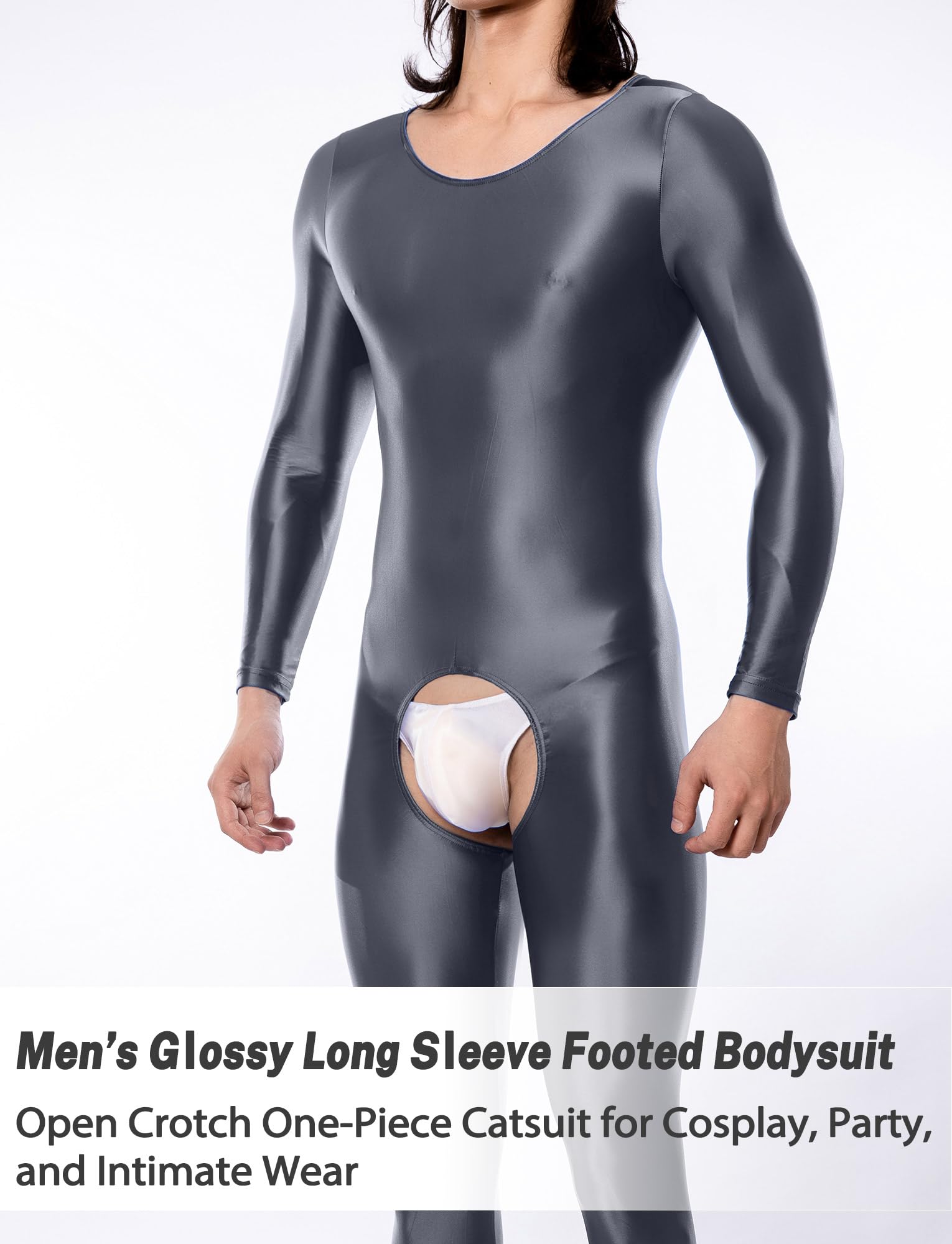 AIEOE Combinaison pour Homme Huileuse Brillant Lisse Body Intégrale Sexy Jumpsuit Leotard Eu S L