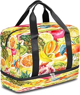 Bolsa esportiva de viagem para mulheres e homens, aquarela banana abacaxi laranja impermeável grande bolsa esportiva bolsa de ginástica, bolsa de bagagem leve de mão bolsa de viagem para fim de semana com compartimento de sapato para viagens caminhadas piquenique praia, Multicolor, M