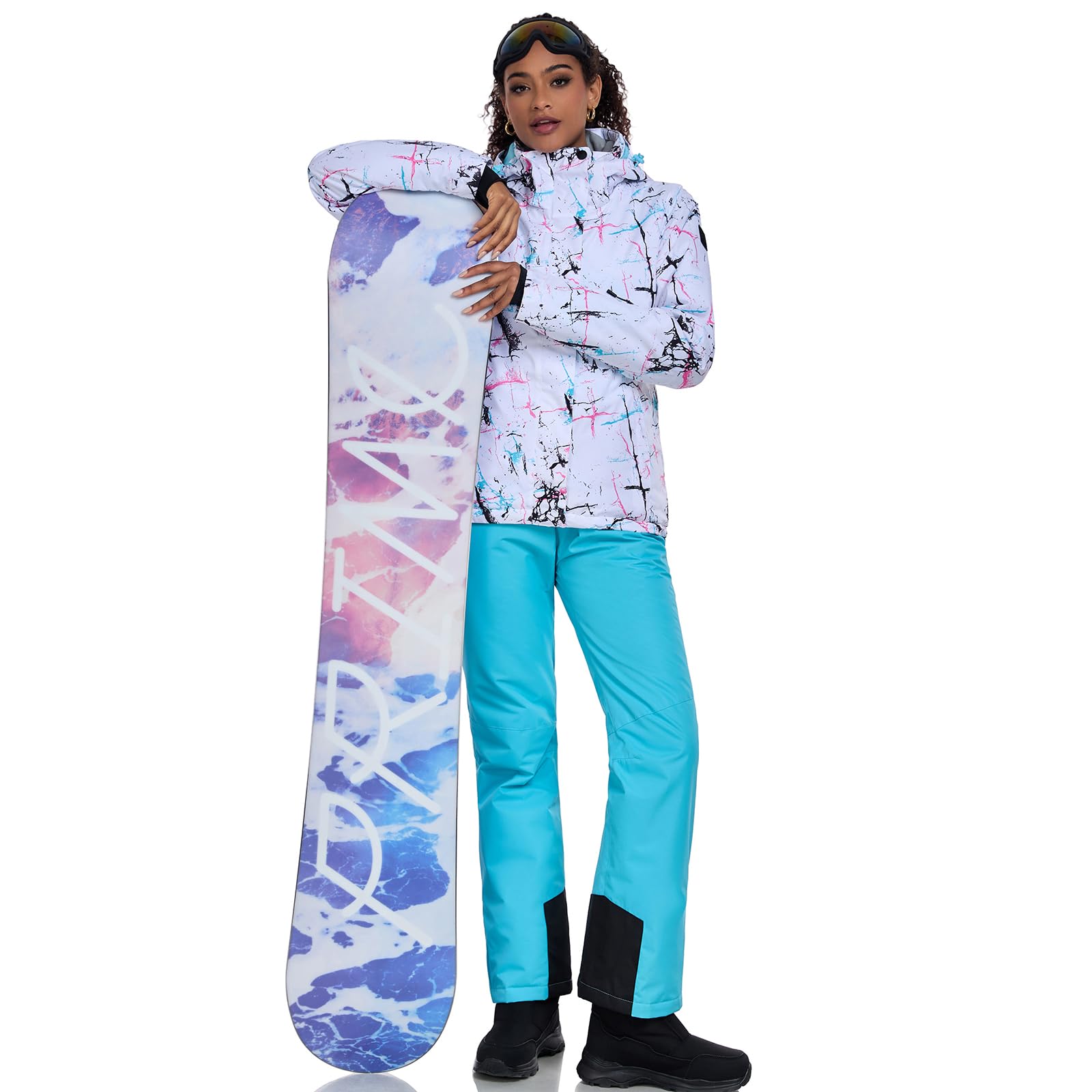 HOTIAN Conjunto de chaquetas y pantalones de esquí para mujer, Chaqueta de Esquí Impermeable de Montaña,traje de nieve invierno cálido snowboard abrigo de nieve