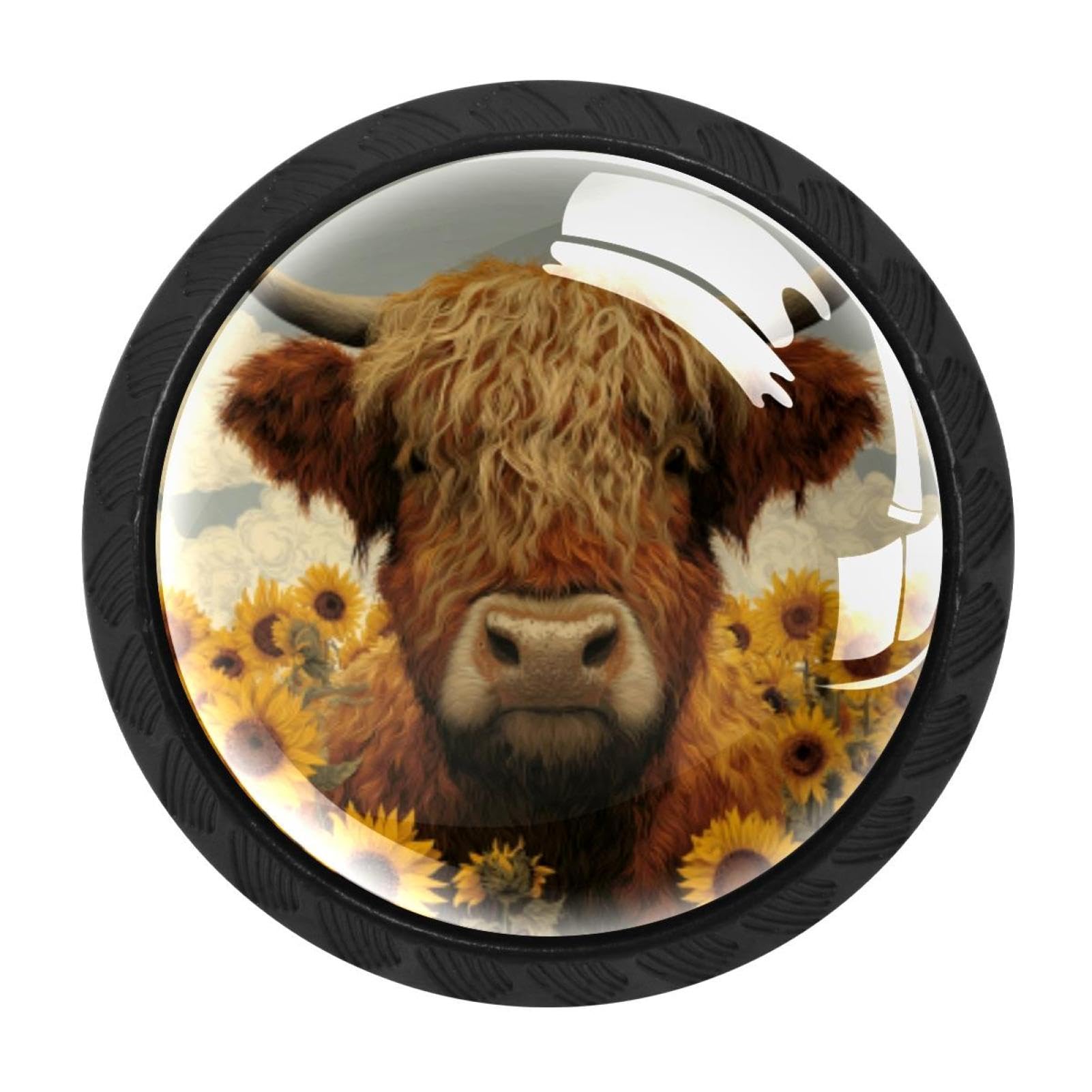 CHENZZZZ 4 Pieces Dresser Knobs Highland Cow Sunflowers Drawer knobs Cabinet Knobs Pull Handles for Home Kitchen Office