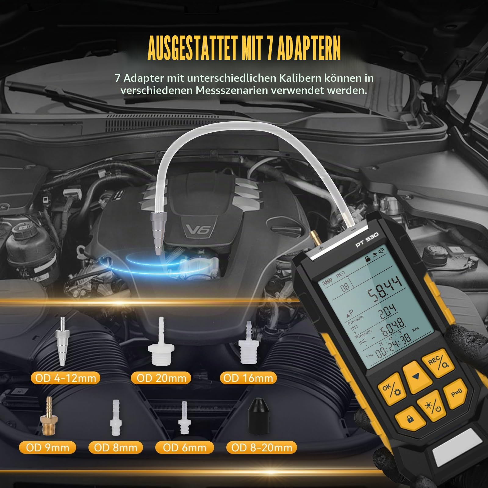 PT530 Differenzdruckmesser, zur Messung von Druckdifferenzen mit einem Messbereich von -100 bis 300 kPa, anwendbar in verschiedenen Szenarien von HVAC-Systemen und 11 wählbaren Einheiten