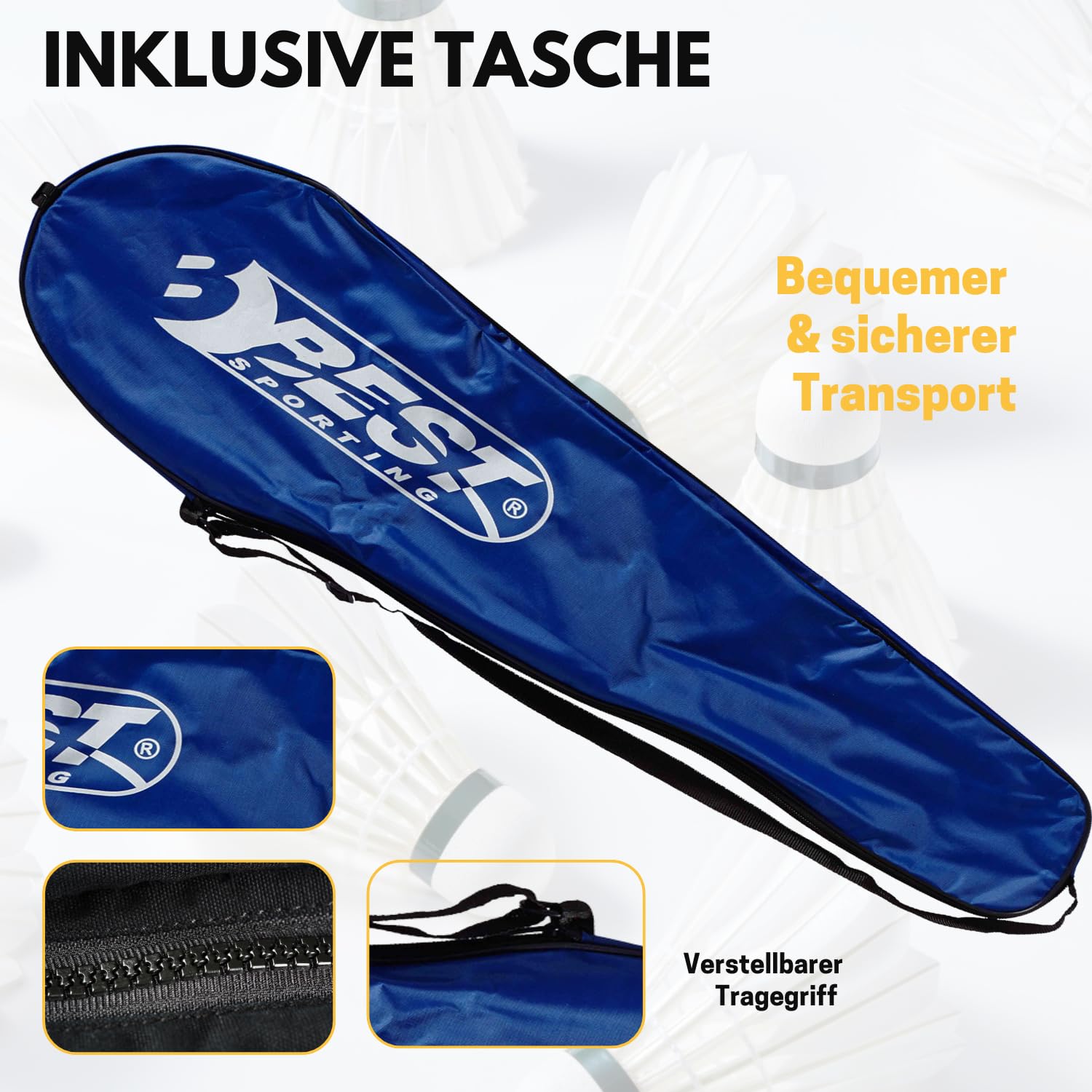 Best Sporting Badminton Set mit 2 leichten Schlägern, Bällen und praktischer Tragetasche – Perfekt für den Freizeitsport im Garten, Park oder am Strand