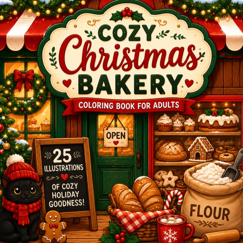 Cozy Christmas Bakery: A Relaxing Holiday Coloring Book for Adults with Sweet Treats, Festive Bakery Scenes and Cozy Christmas Charm