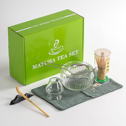 Juego de té japonés (7 piezas) Juego de batidor Matcha Bowl Matcha con boquilla de vertido Batidor de Matcha de bambú (chasen) Cuchara (chashaku)
