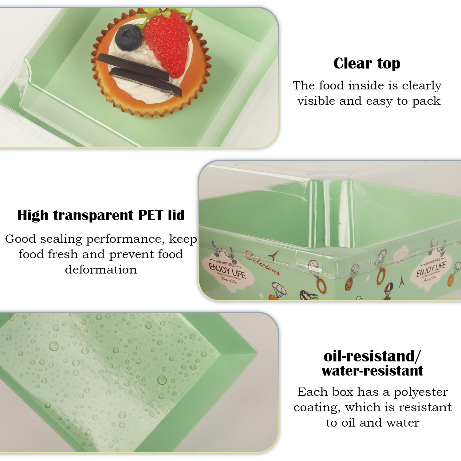 Scatole per salumi con coperchio trasparente, confezione da 100 scatole per biscotti da 12,7 cm, scatole usa e getta per torte, scatole quadrate per dessert, scatole per dolcetti per panini, fette di