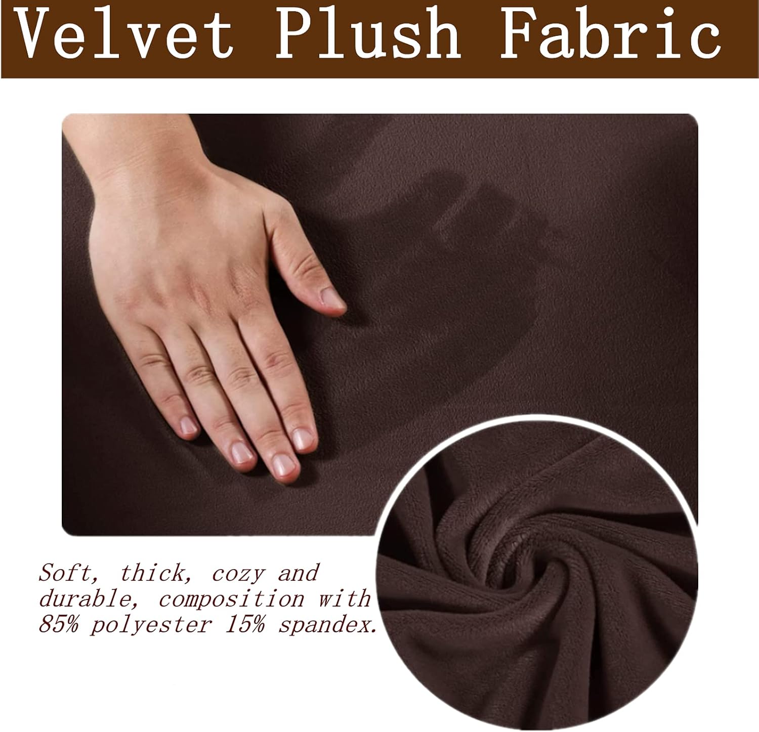 NC Soft Velvet Plush Stretch Ottoman Slipcover High Stretch Velvet Foot Stool Protector Covers for Living Room with Elastic Bottom for Footrest Ottoman (Brown)