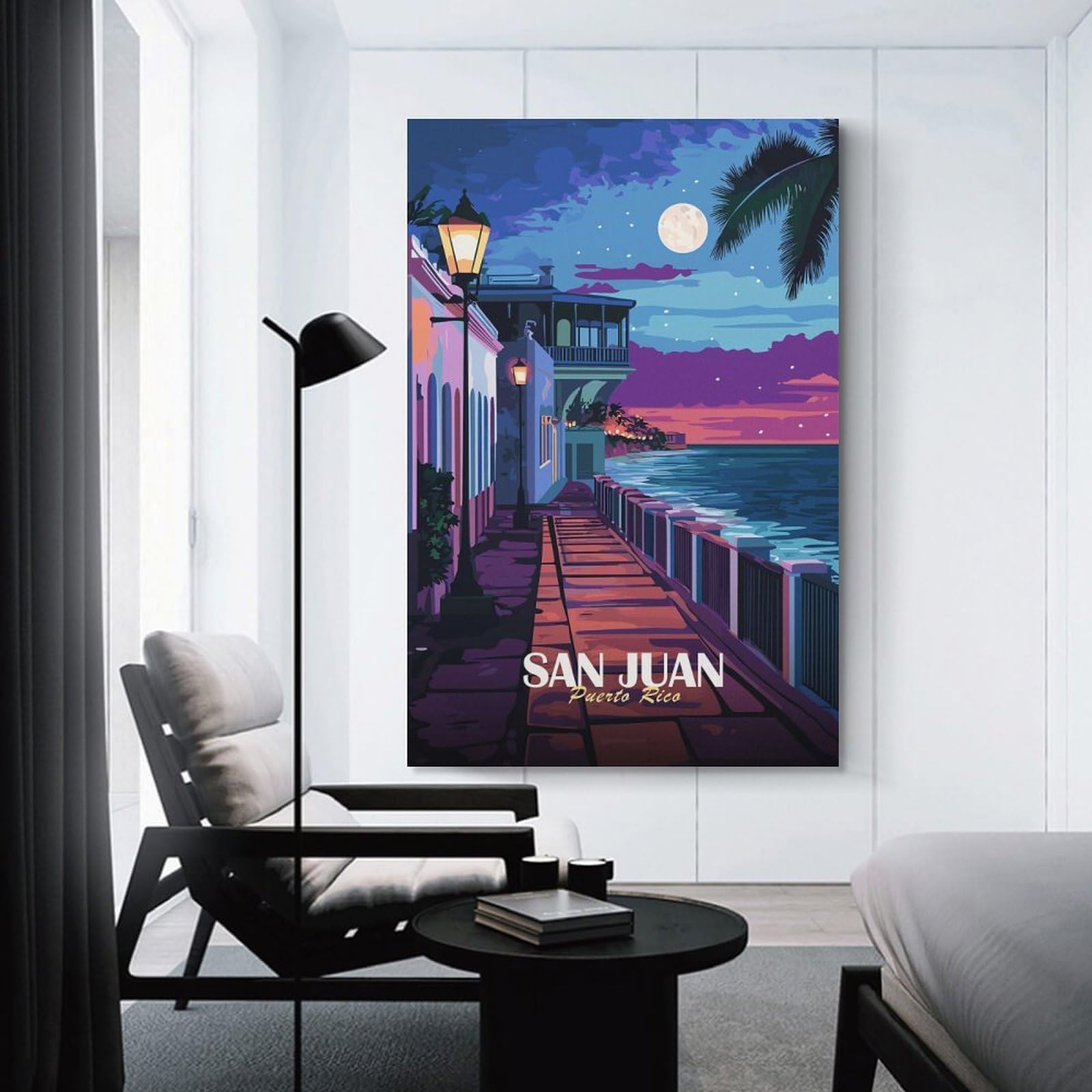 Junmoney San Juan, Puerto Rico Nightscape Room Decor Wall Art, 20x30inch(50x75cm), for Living Spaces, Bedrooms Or Relaxed Rooms, Canvas Styling for A Polished Room Look