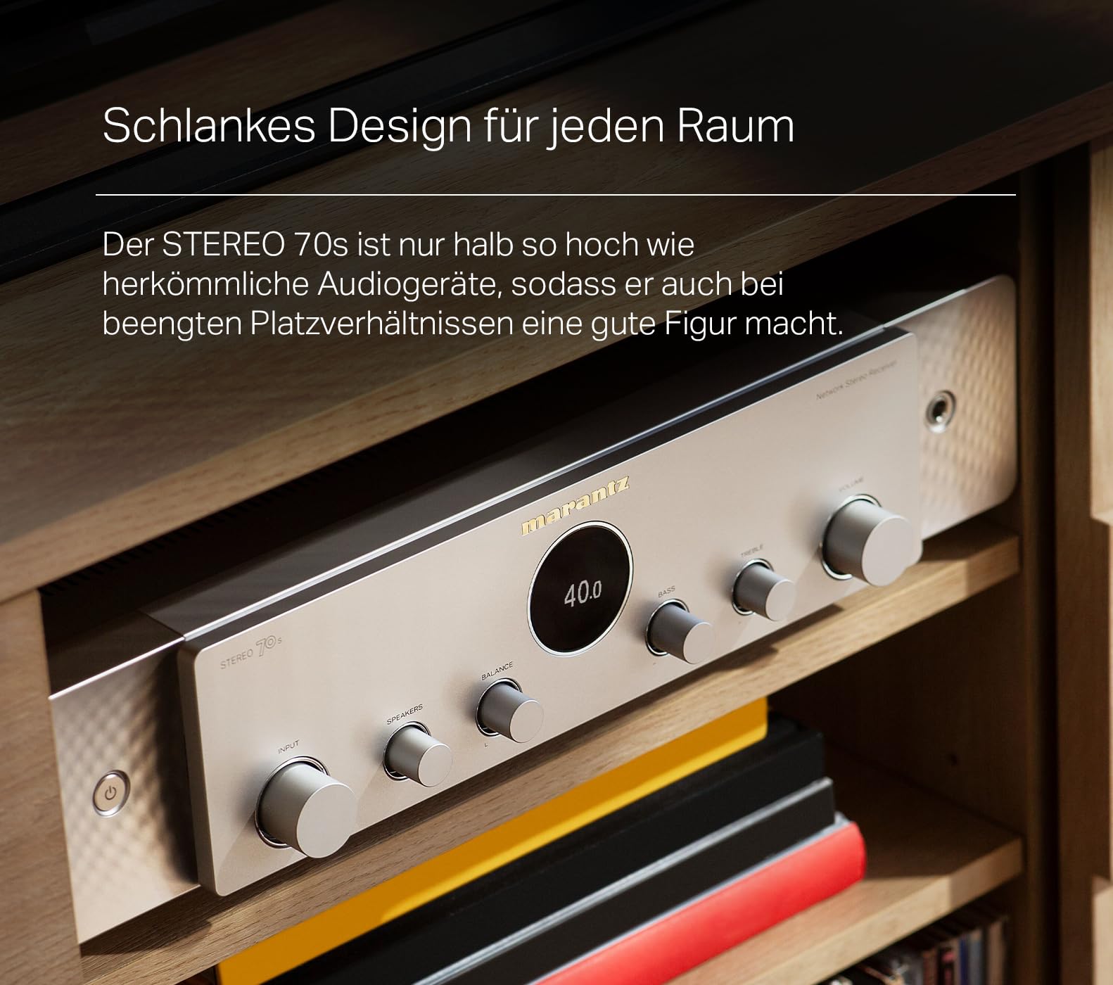 Marantz Stereo 70s Verstärker HiFi Stereo, 2.2-Kanal HiFi Verstärker, 75 W/Kanal, 6 HDMI Eingänge, 8K, HEOS, Bluetooth, WLAN, AirPlay 2, Dolby TrueHD, Alexa kompatibel, Schwarz