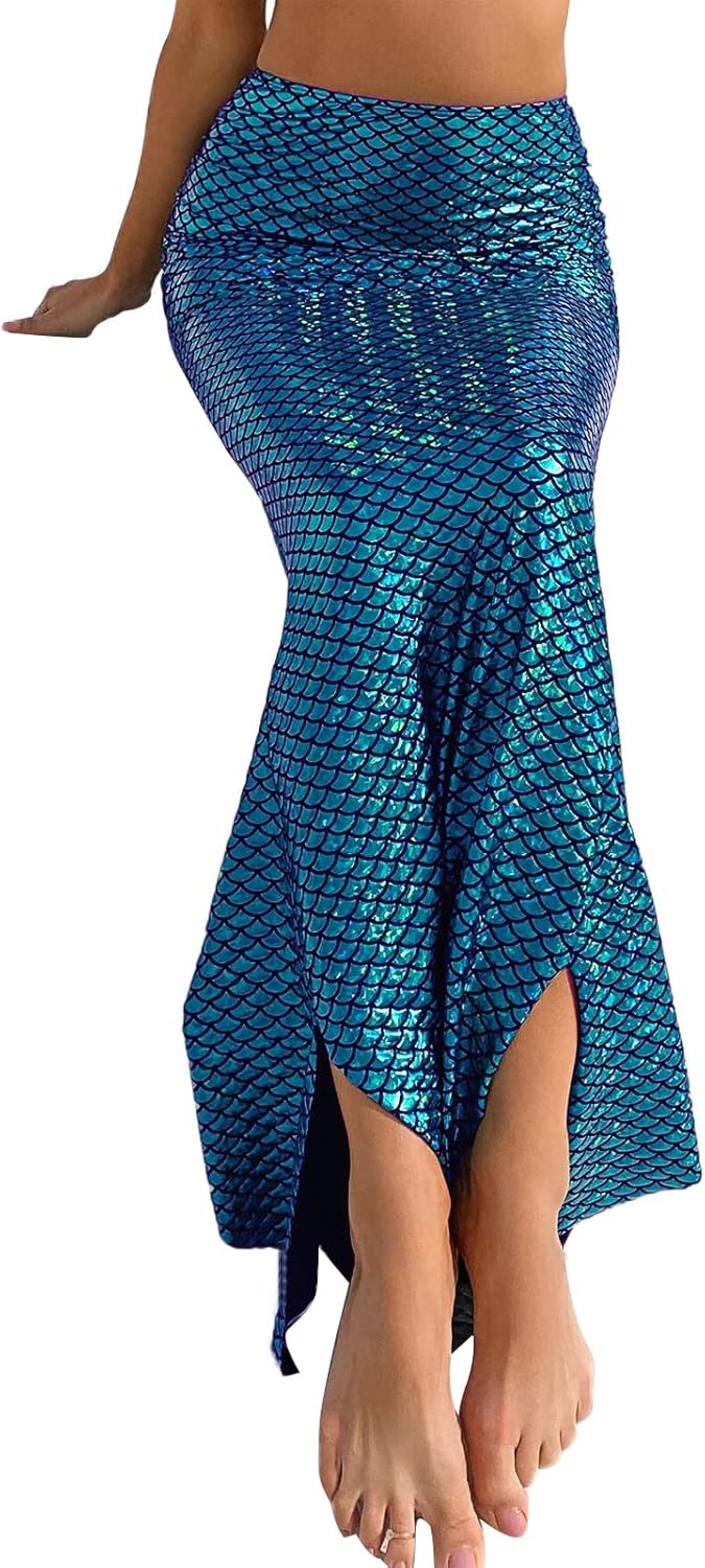 Women's Halloween Mermaid Costume Skirt Sexy High Waisted Fish Tail Skirt Cosplay Fancy Sequins Fishtail Long Skirt - Image 2