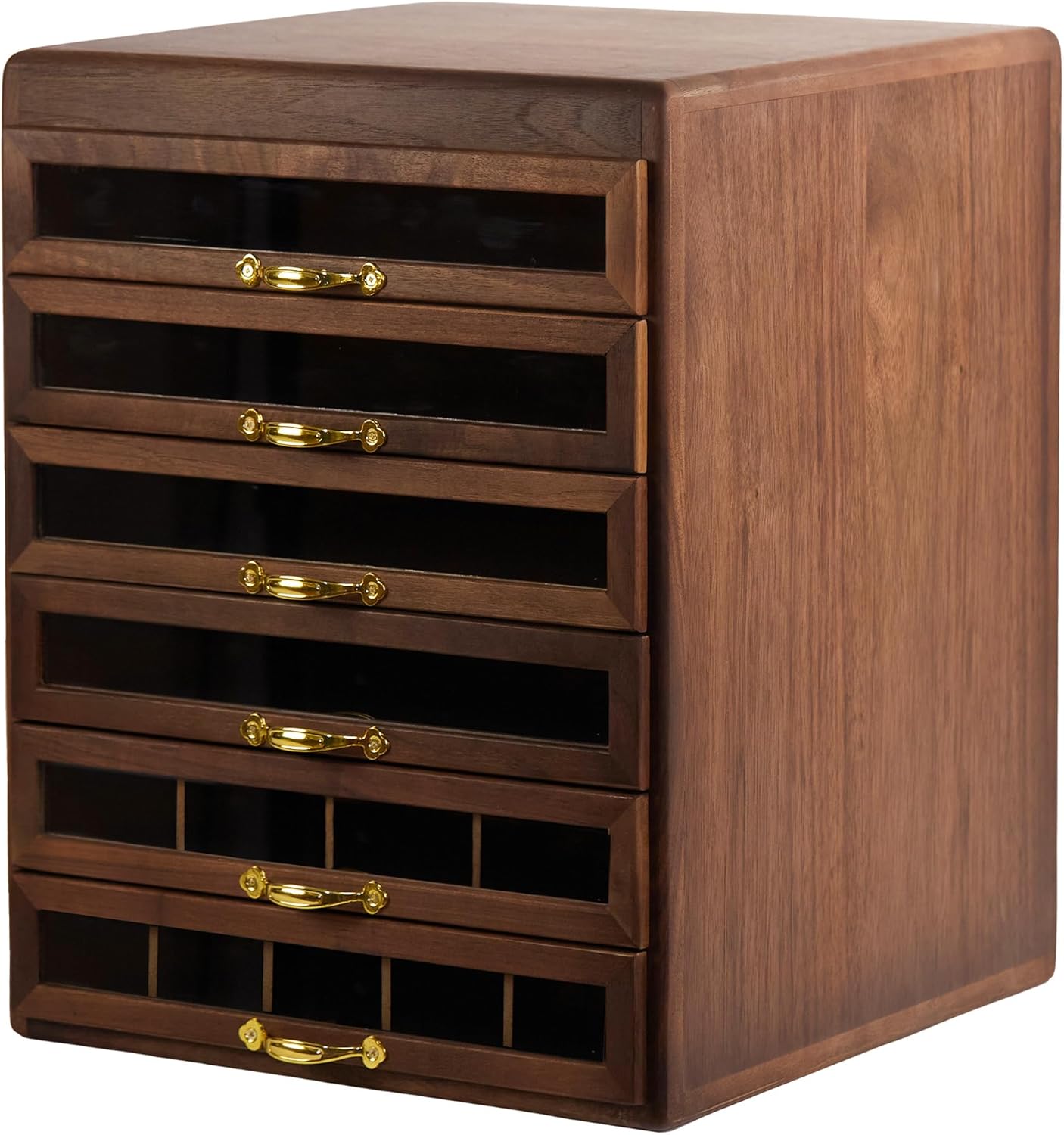 Desk Organizer Wooden Storage Box Black Walnut 6-Drawer Vintage Organizer, Jewelry Boxes Large Cabinet with 6-Drawer for Necklaces, Apothecary Cabinet,Small Dresser Chest of Drawers for Bedroom