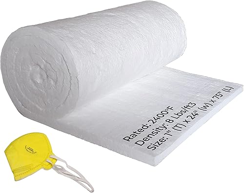Aislamiento de fibra de cerámica, 1 pulgada de grosor x 24 x 75 pulgadas, densidad 8# 2400 F, manta ignífuga para horno de forja, estufa de pizza,