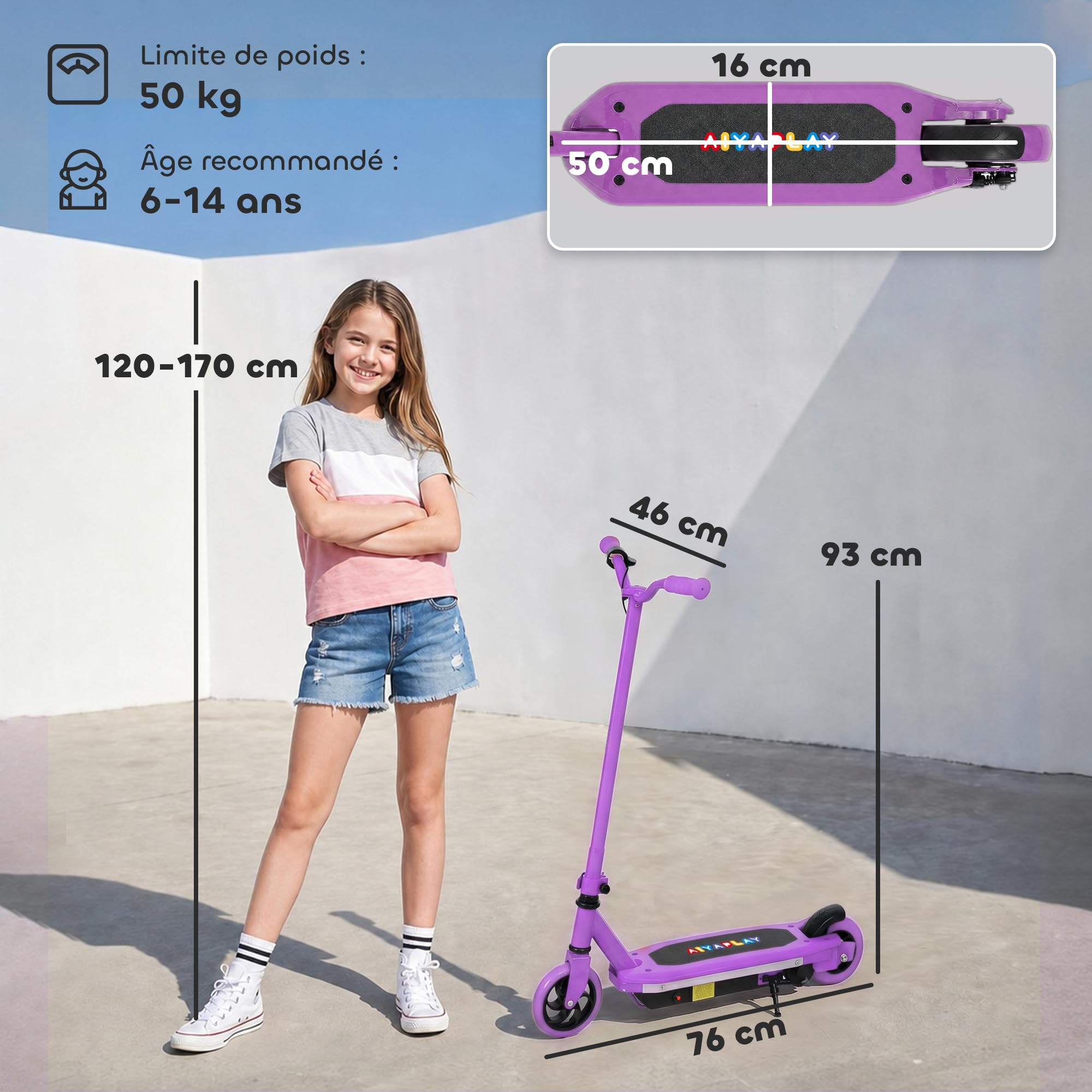 AIYAPLAY Trottinette Électrique pour Enfants 6-14 Ans 10 km/h | Lumières LED Colorées, Frein Électrique, Autonomie 8 km