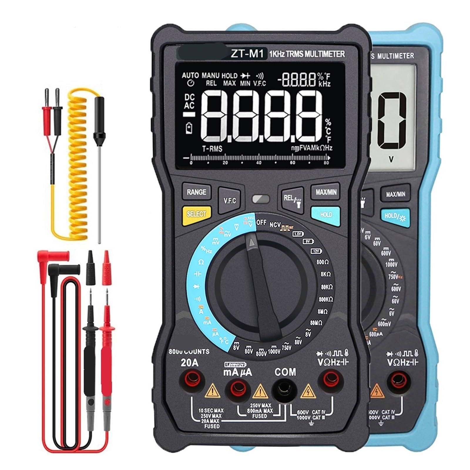 Multimetr Cyfrowy, Profesjonalny cyfrowy multimetr True RMS 8000 - tester prądu AC/DC 20A(ZT-M1)