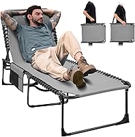 Vista 1 de KingCamp Sillón plegable para patio exterior, ajustable, de 5 posiciones, tumbona plegable reclinable con almohada, para patio, piscina, playa