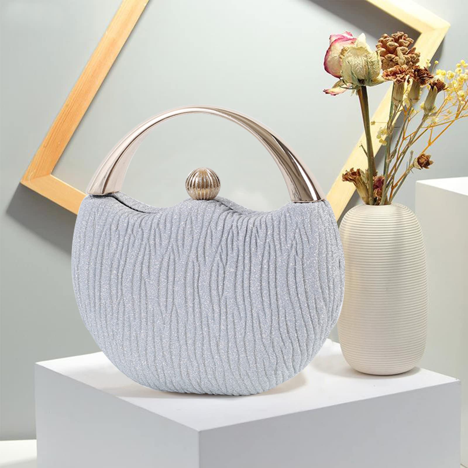 CORIOS Damen Abendtasche Funkelnd Clutch Glitzer Henkeltasche Glänzend Umhängetasche Hochzeit Brautbörse Schultertasche Cocktail Party Abschlussball Tasche für Frauen Silber
