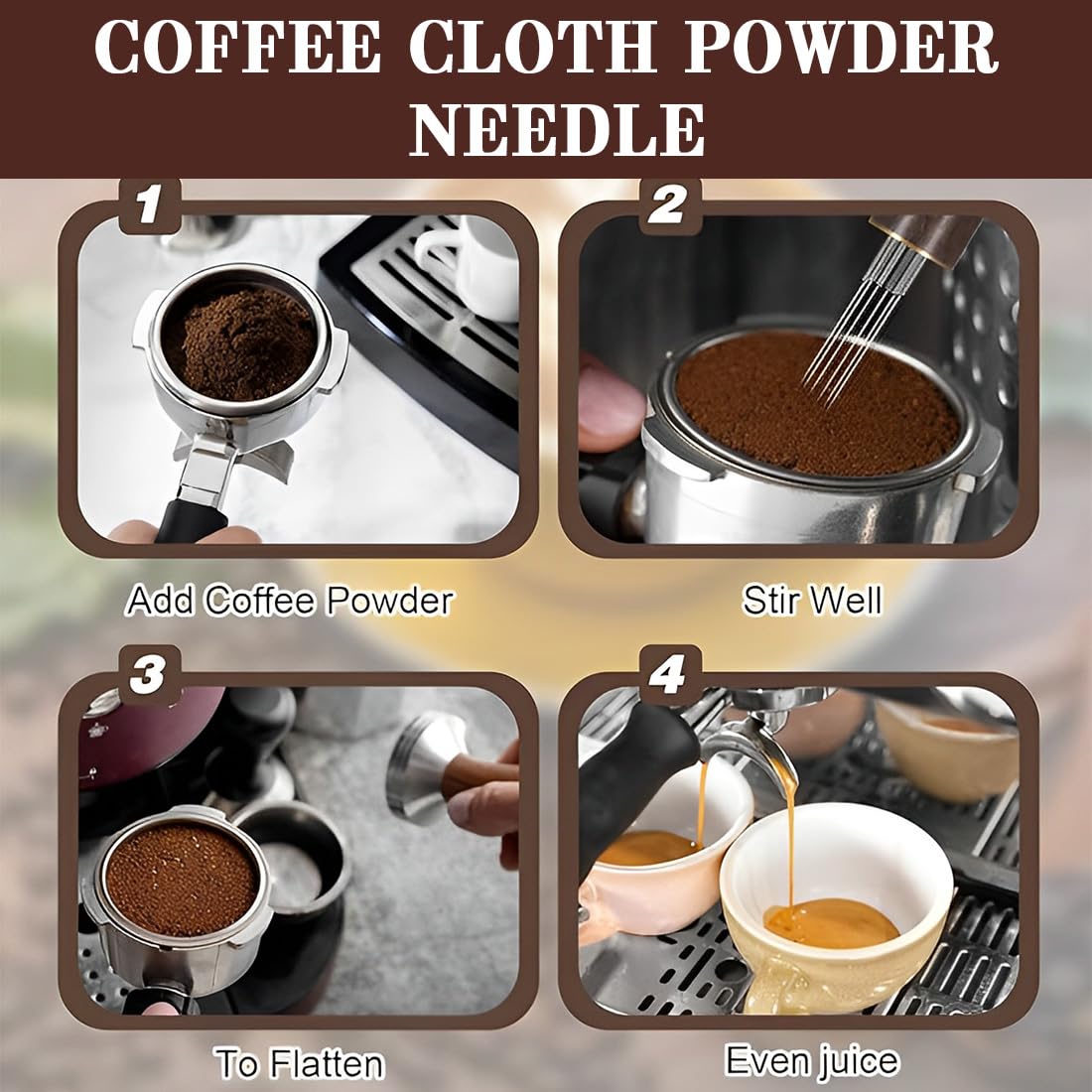 Distributore di Aghi per Caffè, WDT Tool Coffee, con 6 Aghi Sottili da 0,4 mm, Agitatore per Caffè Espresso in Legno, Espresso Strumento per Mescolareper Mescolare il Caffè