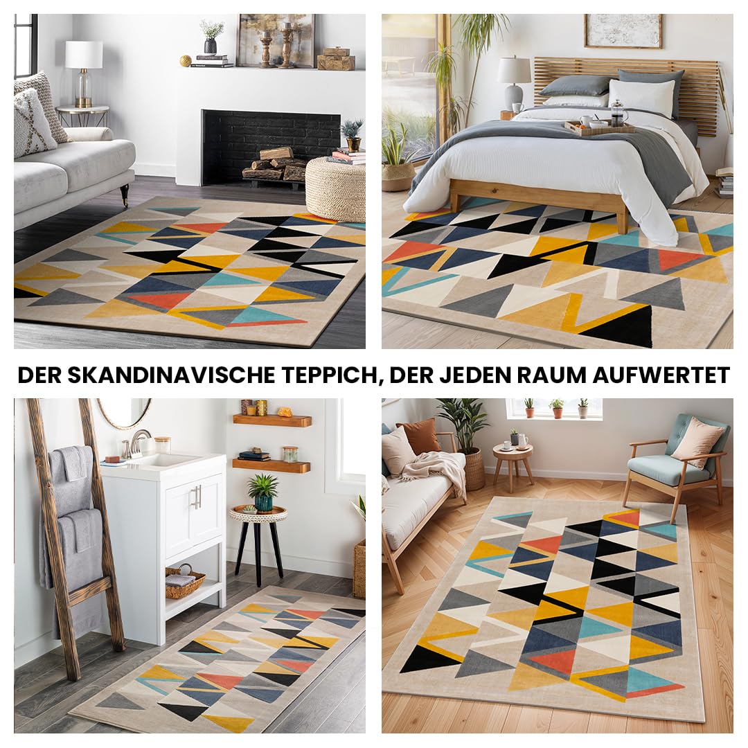 Livabliss Marietta Wohnzimmer Boho, großer Schlafzimmer 80x220 cm - für Esszimmer mit geometrischem Muster, Skandinavischer Wohnzimmer modern in Beige, Orange, Grau