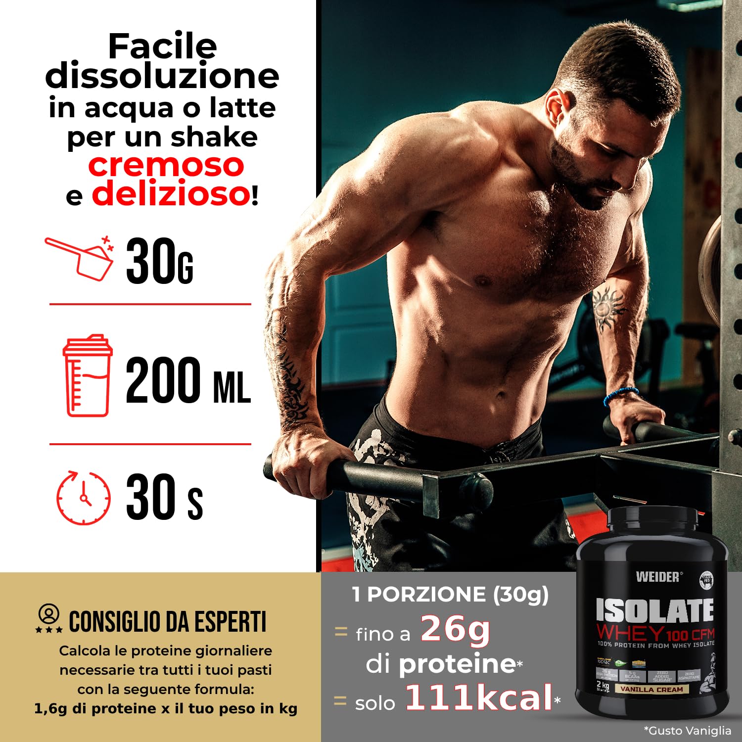 Weider Isolate Whey 100CFM (420g) Gusto Cioccolato Fondant, 23g Isolato di Proteine del Siero di Latte/porzione, Con Enzimi, Senza Zuccheri Aggiunti, 14 prozioni