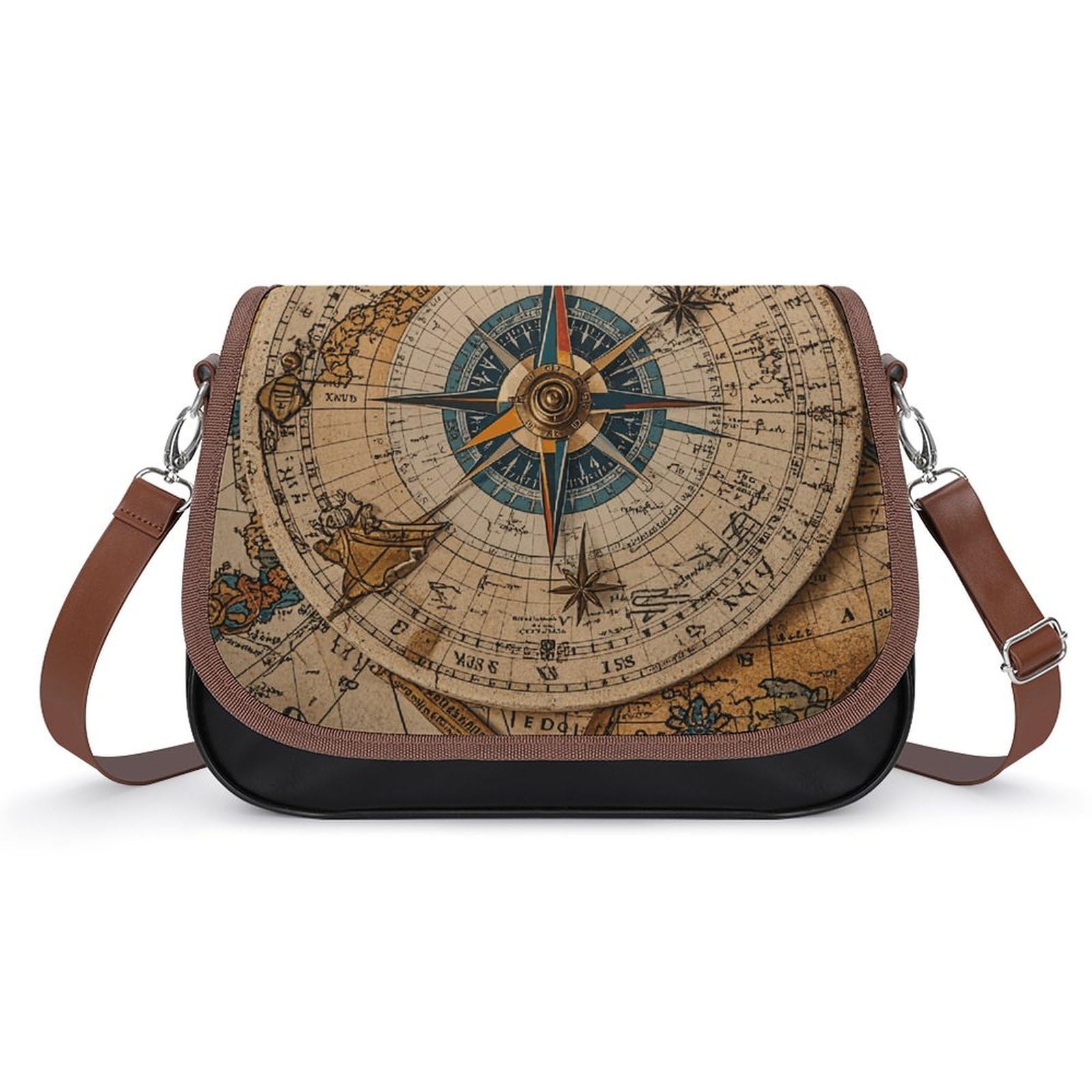 Compass And Old World Map Laptop Tote Bag Leather Computer Bags Lined Shoulder Purse Purses And Handbags Business Office Work Bag Top Handle Handbag for Women