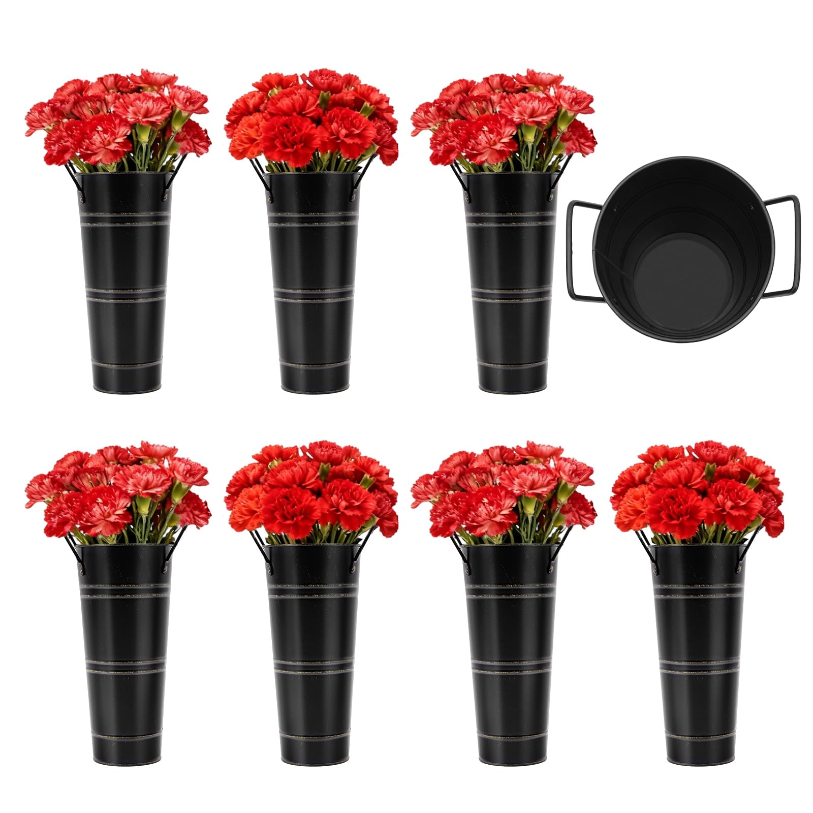 Deinungen 8Pcs Galvanized Metal Flower Vases,23cm Height Bucket with Handle