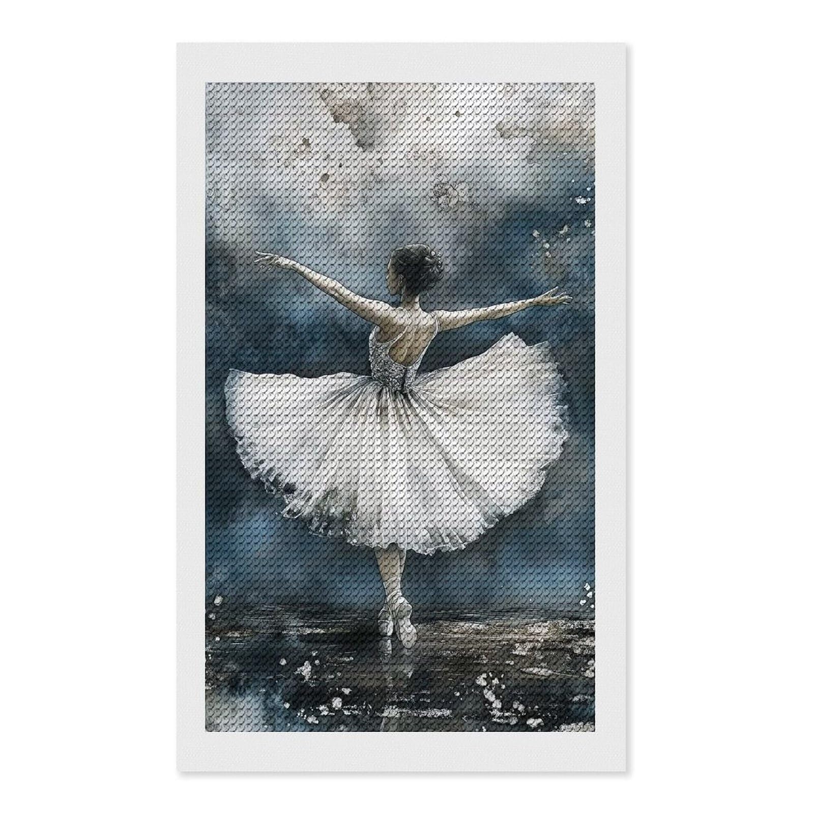 Junmoney Ballerina in White Tutu Watercolor Painting Diamond Art Kit 12"x20", Modern Decor, Farmhouse Decor, Home Wall Art, Festive Craft Gift, Handmade Wall Decor
