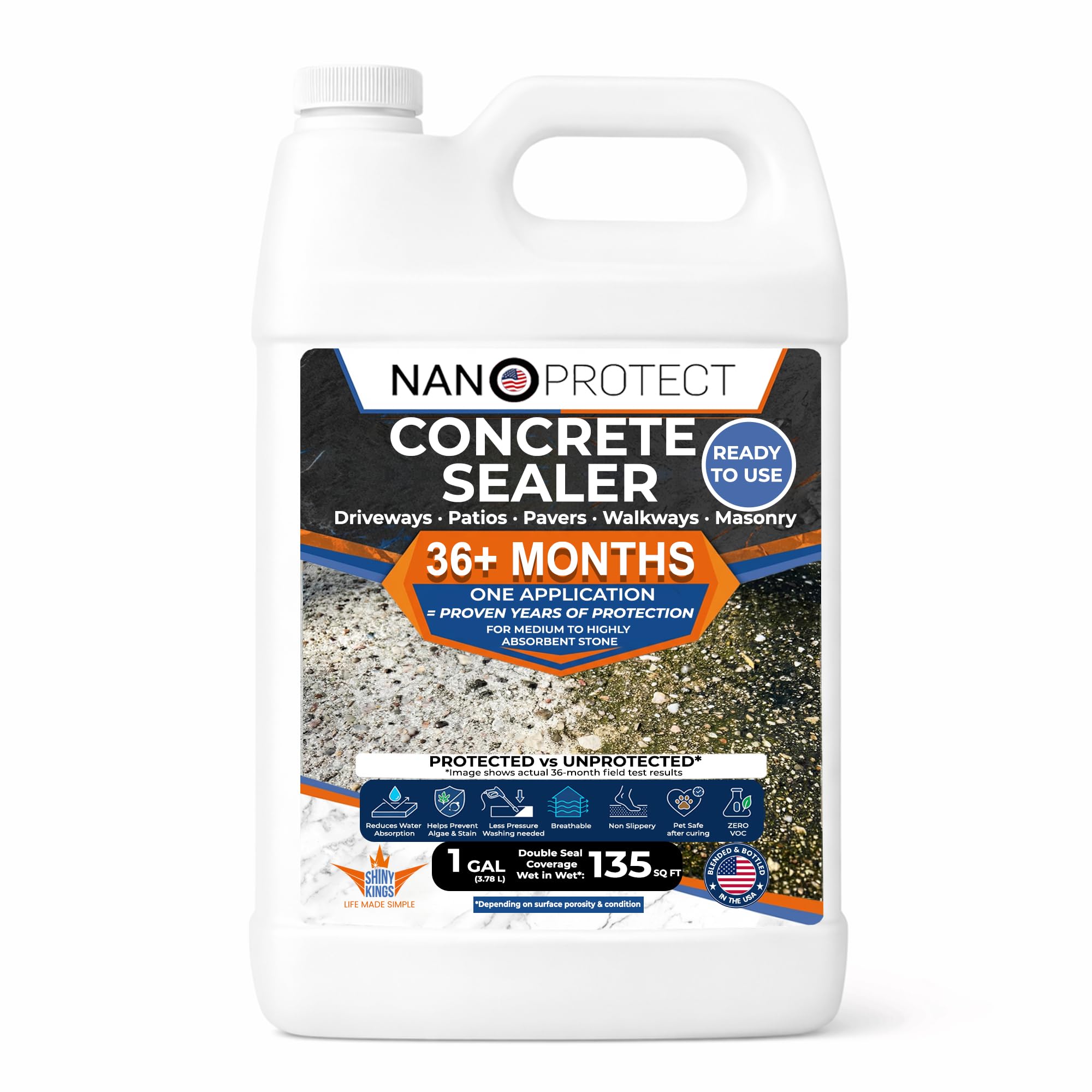 Concrete & Stone Sealer Indoor & Outdoor | Long-Term Protection Against Water, Stain & Dirt | for Driveway, Patio, Pavers and Any Absorbent Stone | 1 Gal