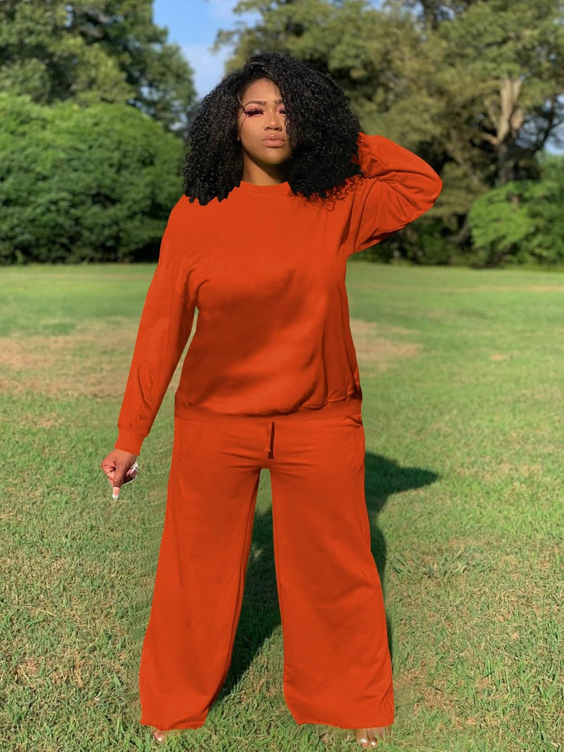 TOPSRANI Womens Plus Size Sweatsuits Tracksuit 2 Piece Outfits Crewneck Lounge Set Long Sleeve Baggy Wide Leg Pant Sets - Image 5