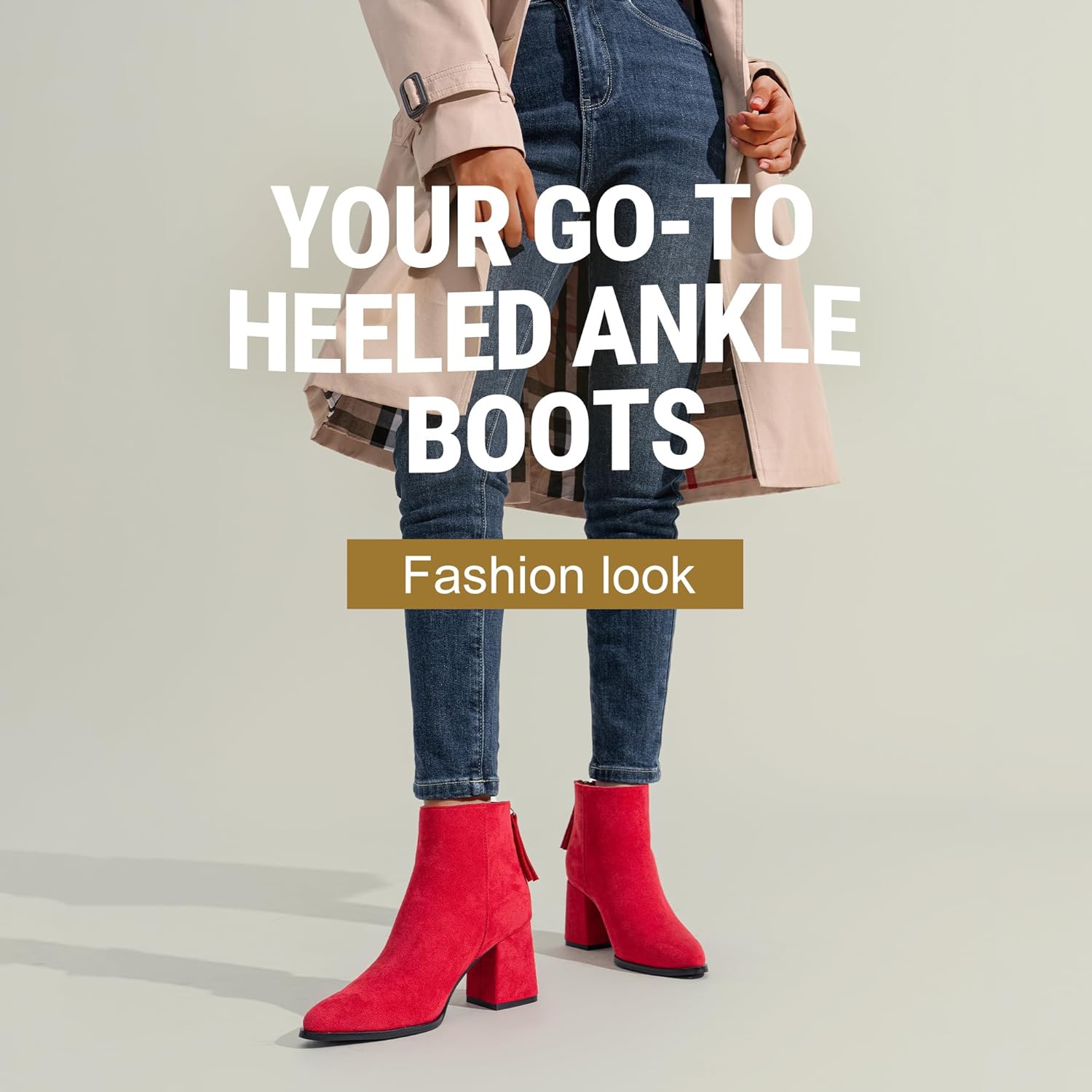 Jeossy Women's Chunky Heeled Ankle Boots, Pointed Toe Stacked Block Heel Booties - Image 9