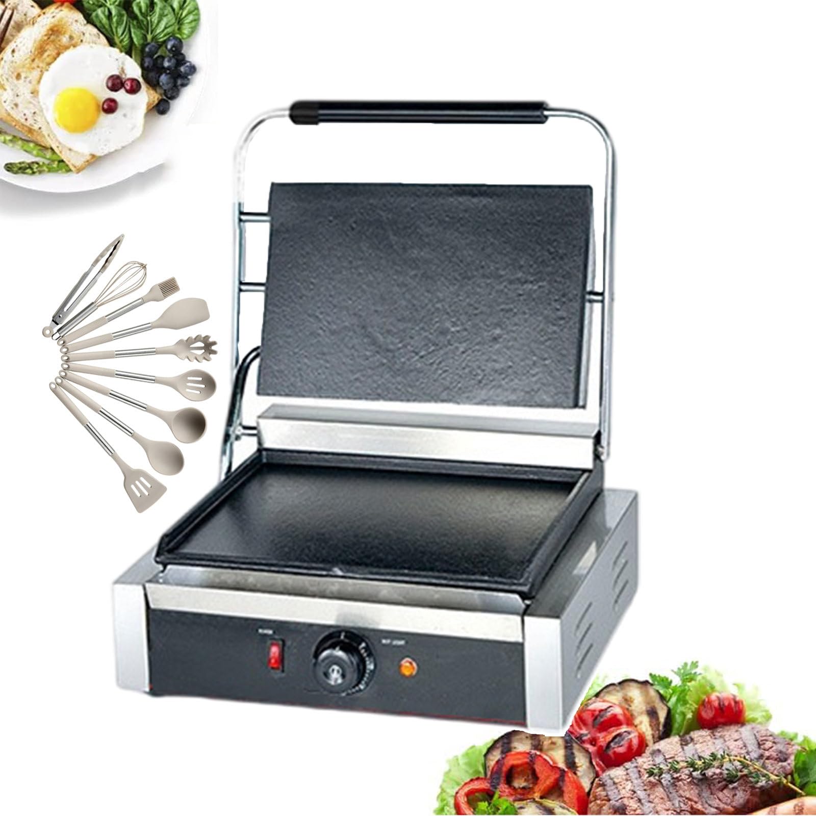 Elektryczny Grill Do Kanapek | Toster Deep Fill Toastie Maker Z Płytami Powlekanymi Powłoką Zapobiegającą Przywieraniu 50-300℃ | Komercyjne Tostery I Prasy Do Chleba Do Naleśników,2200W
