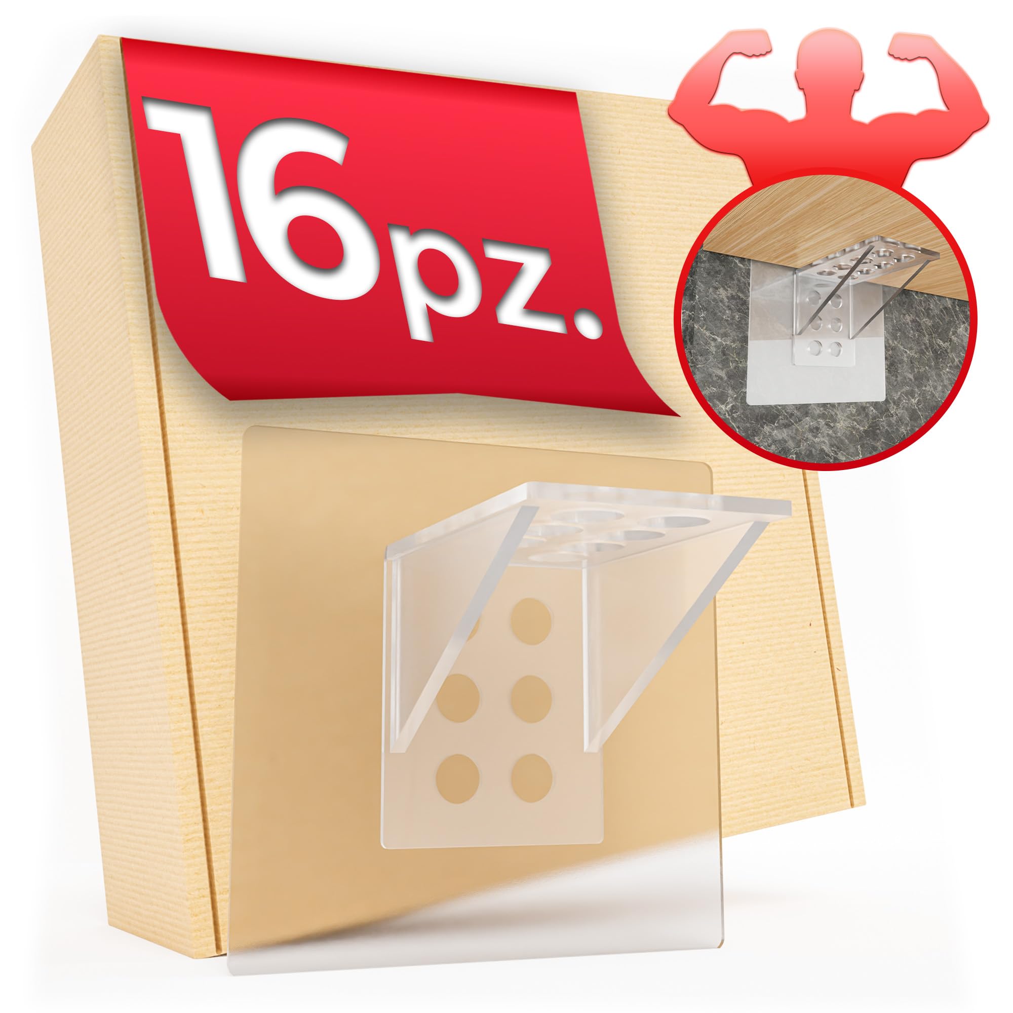 DEKAZIA® 16 Pz Supporti per Mensole Autoadesivi | Reggimensola Adesivo Senza Forare | Supporto Scaffale per Armadio e Libreria