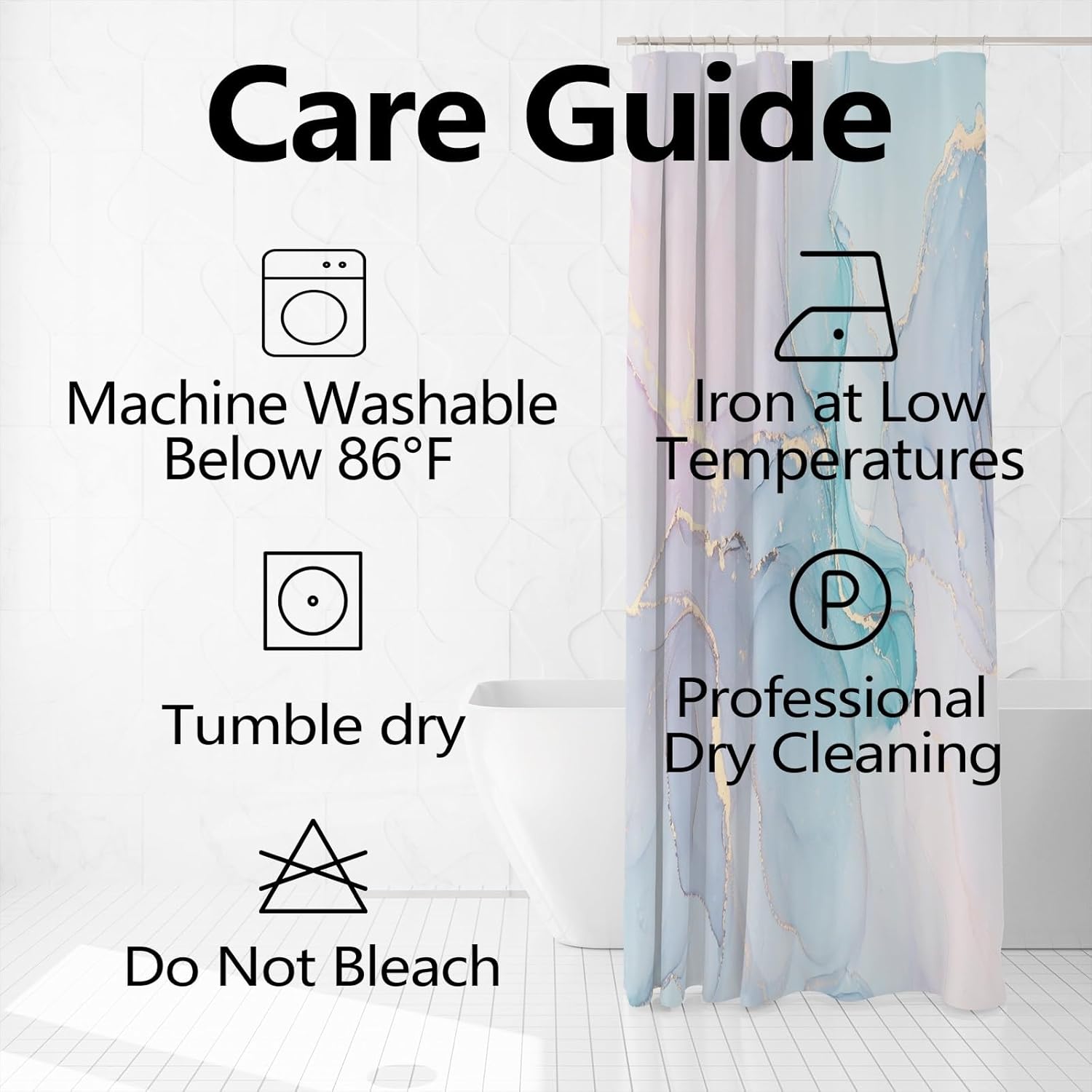 Marble Shower Curtain 72x72 inches for Bathroom Abstract Pale Pink Blue Bathtub Room Partition Hotel Decoration Modern Mineral Waterproof Fabric Shower Curtains Set with Hooks