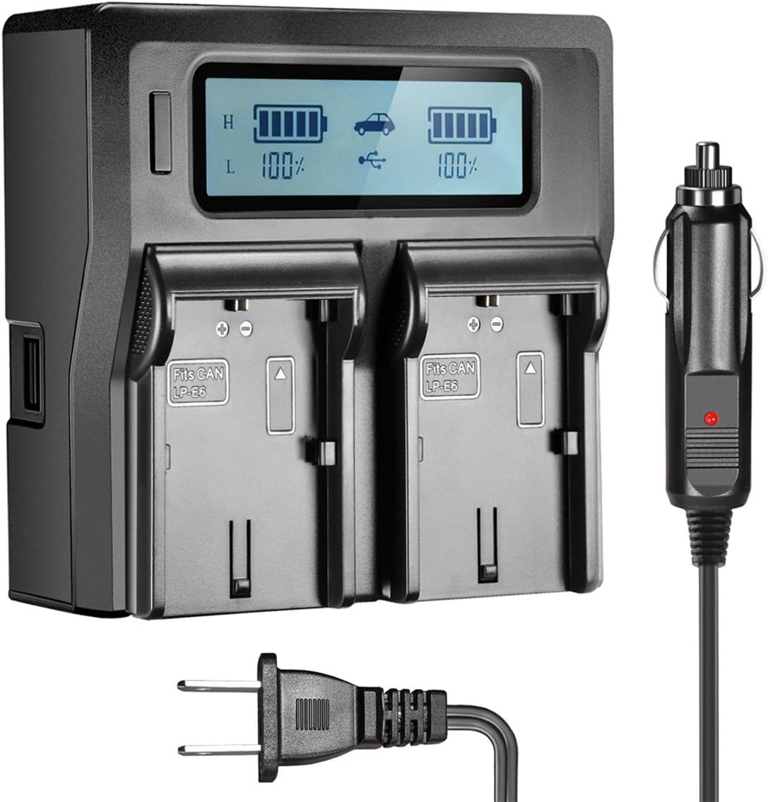 SR LP-E6 LP-E6N Dual Channel Digital Charger with LCD Display for Canon EOS 5D, 5DS, 5DS R, 6D, 7D, 7DS, 60D, 60D, 70D Camera