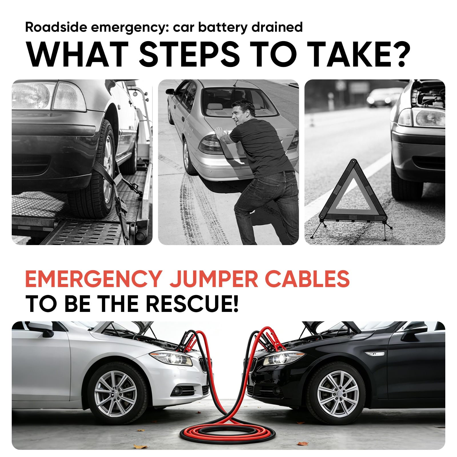 NOONE - Cables de puente para batería de coche, calibre 2 de 16 pies, cables de arranque de coche para arrancar con salto, baterías muertas o débiles (2 AWG x 16 pies)