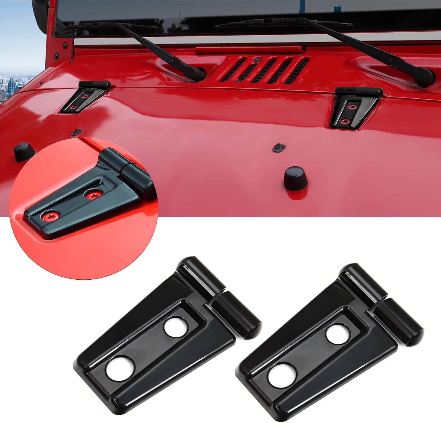 2PCS Hood Hinge Cover Trim Accessories for Jeep Wrangler JK & Unlimited 2007-2018 (Black)
