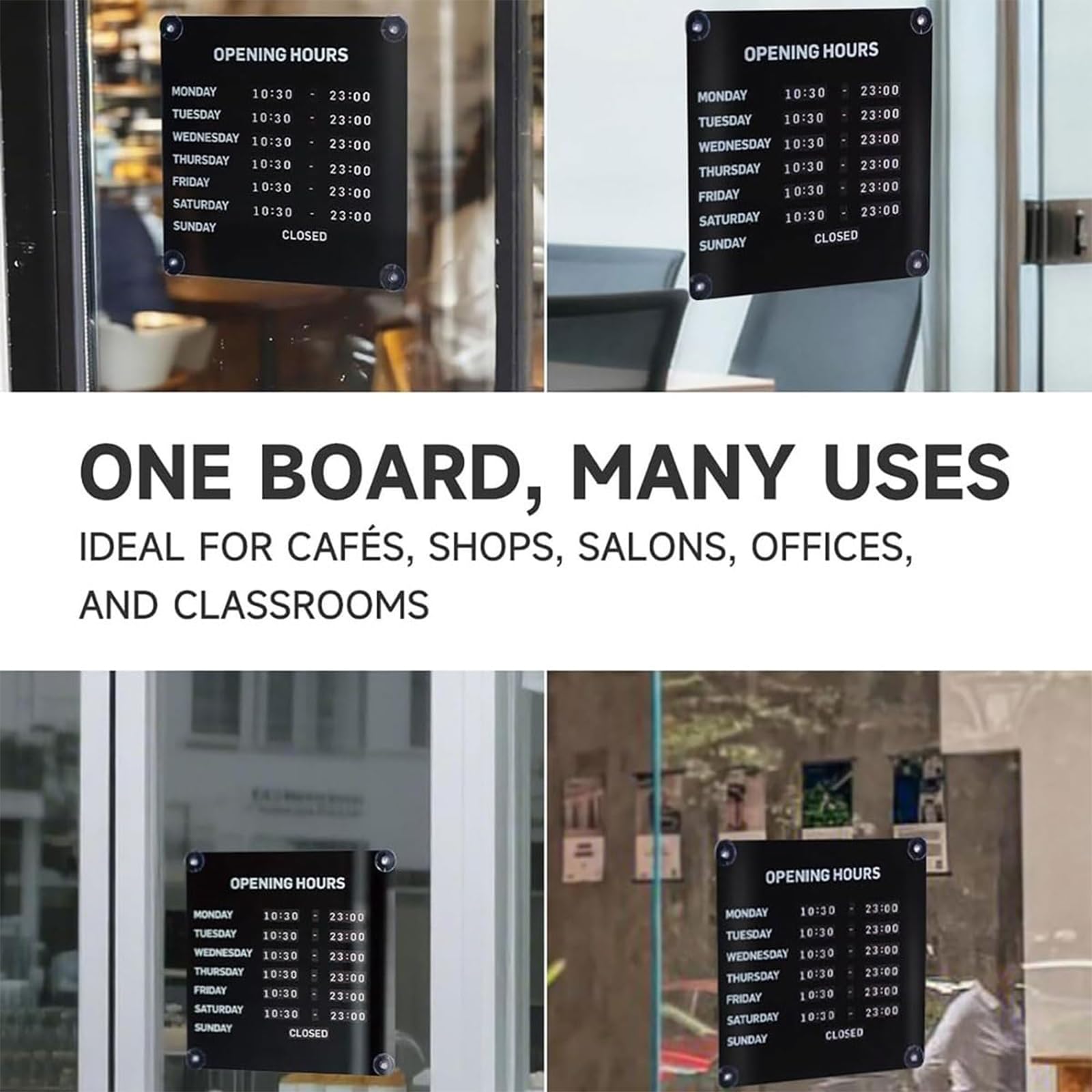 Señal de horario comercial, pantalla ajustable para puertas de cristal, números magnéticos intercambiables, ventosas, tablero de horario reutilizable para tiendas, cafeterías, salones, oficinas