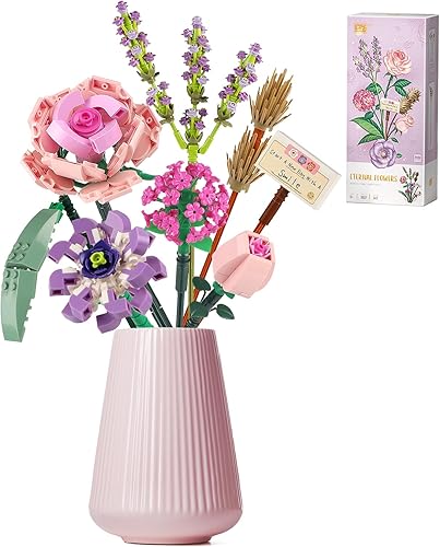 Chodia Bloques de construcción de ramo de flores, mini juegos de ladrillos de rosa rosa, kits de juguetes creativos, kit de San Valentín, día de la