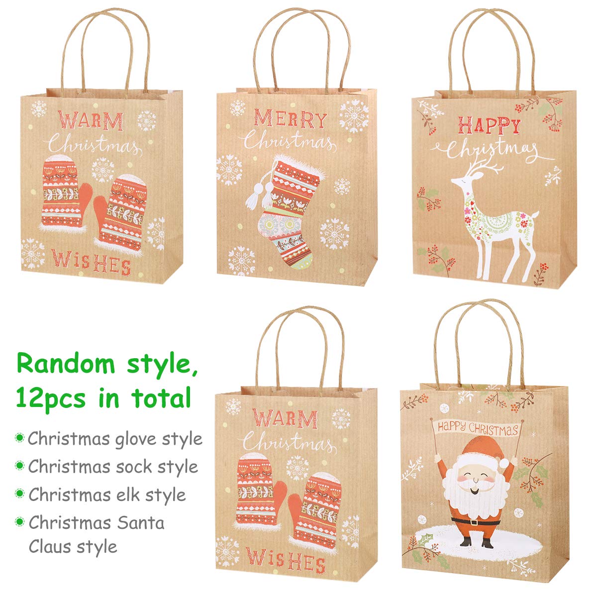 Healifty Geschenktüten Weihnachts Süßigkeiten Schokolade Kekse Partytüten 12 Stück 23x18x10cm (zufällige Muster)