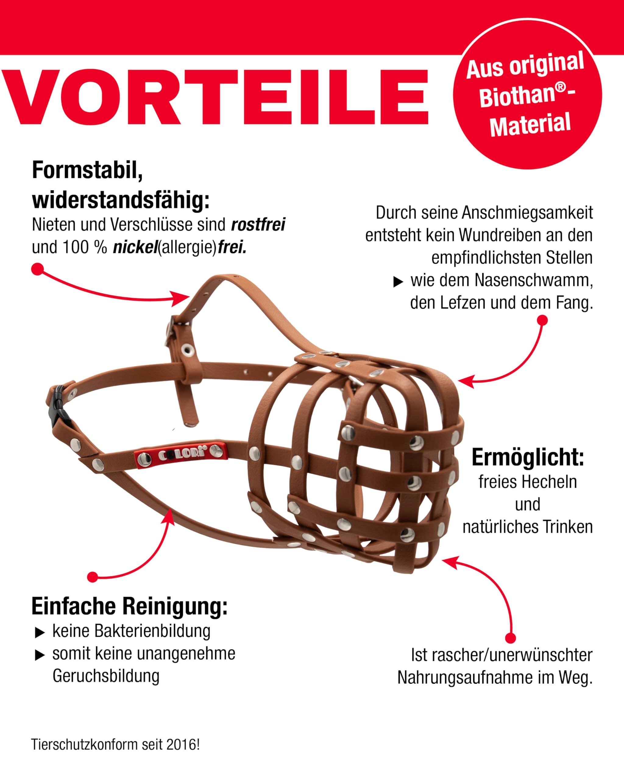 COLORI®-Maulkorb für mittlere Hunde, Größe 6, LIGHT BROWN - Natürliches Hecheln & Trinken, Sanfter Tragekomfort, Schützt beim Schnüffeln/Stöbern, Erschwert die Aufnahme unerwünschter Dinge